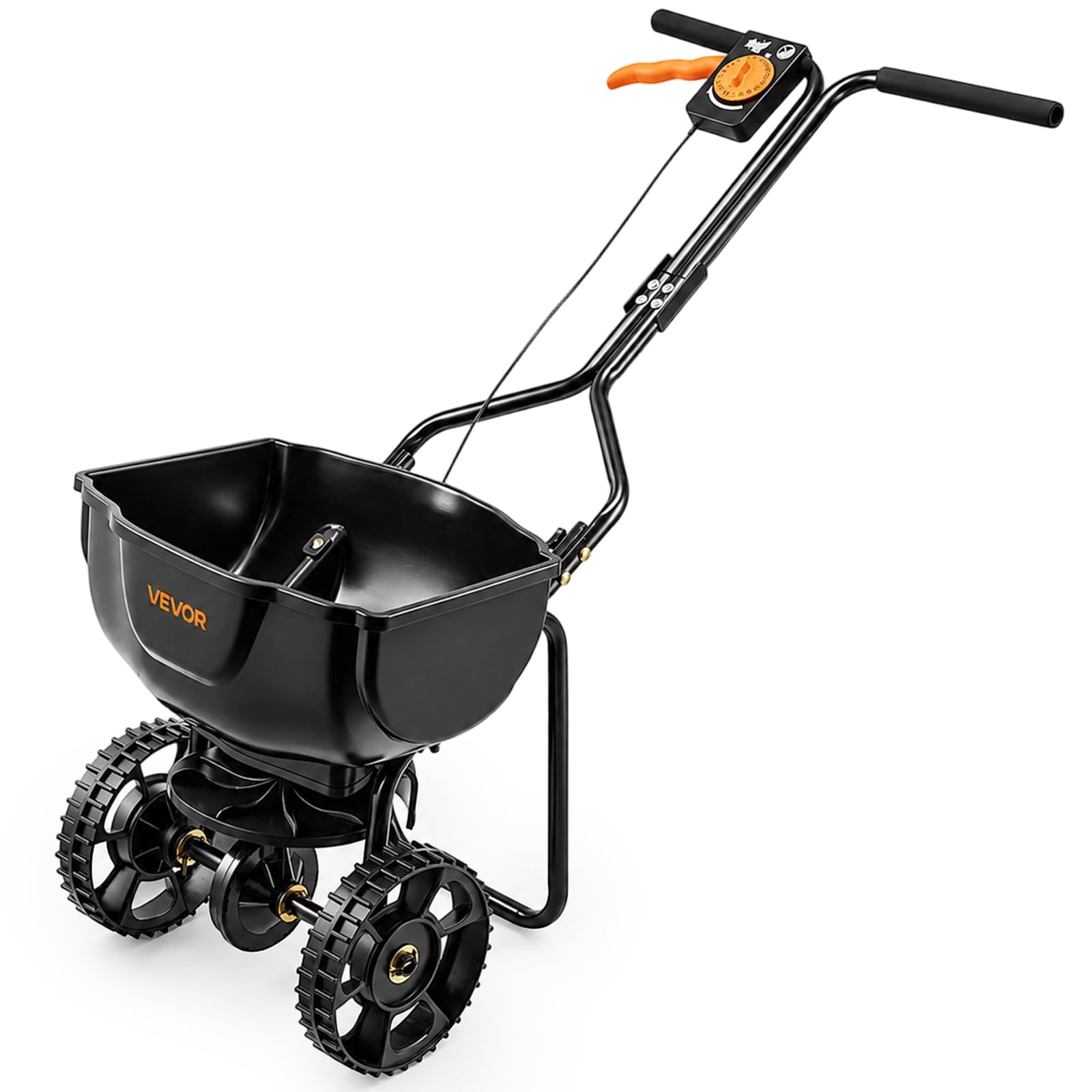 VEVOR Broadcast Spreader, 9.8ft Spreading Width, Push Broadcast Spreader with 10" All-Terrain Tires, Adjustable Flow Control, 15lbs Capacity Hopper, Lawn Spreaders for Fertilizer Seed Small Home Use