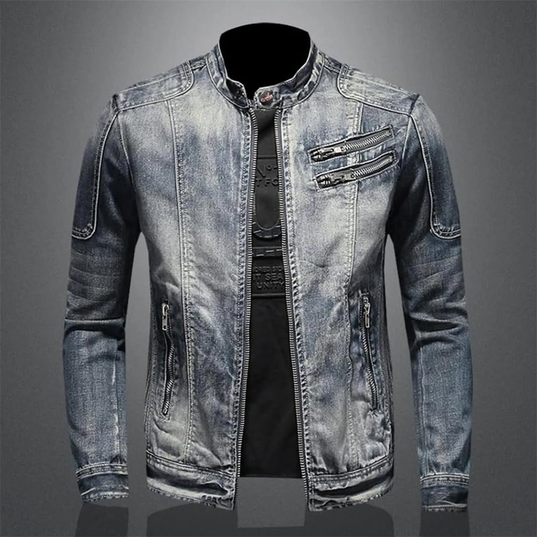 Męska kurtka dżinsowa vintage z zamkiem błyskawicznym Stand Up Slim Fit Outwear wiatrówka kurtka zimowa