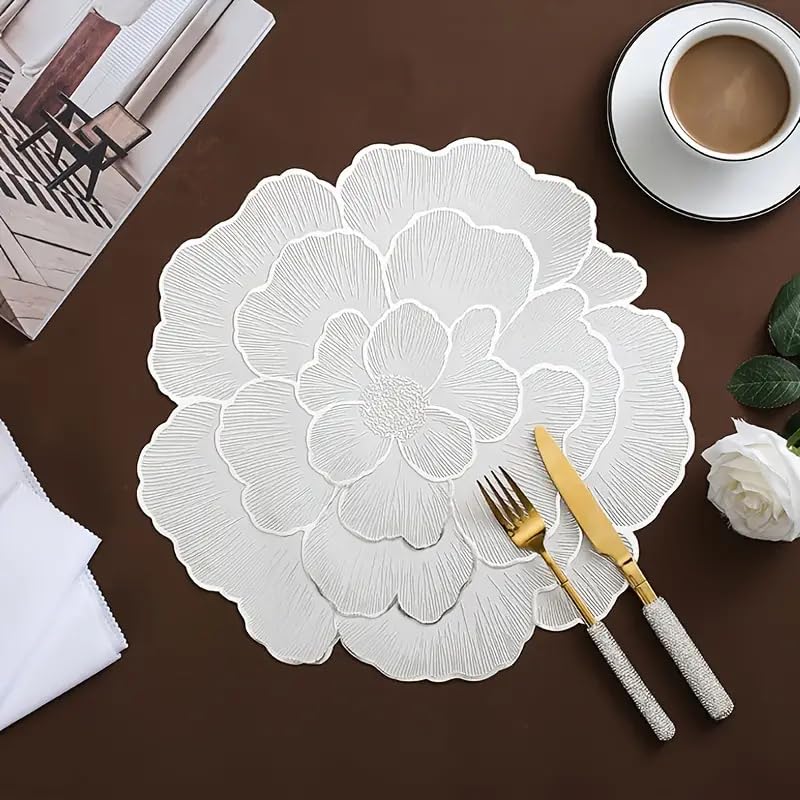 Image of Dakshya Industries PVC Waterproof Round Table Placemats & Table Runner Combo | 6 Round Mats (38 x 38 cm) + 1 Runner (91 x 33 cm) | Heat Resistant, Washable, Non Slip (Opulora)