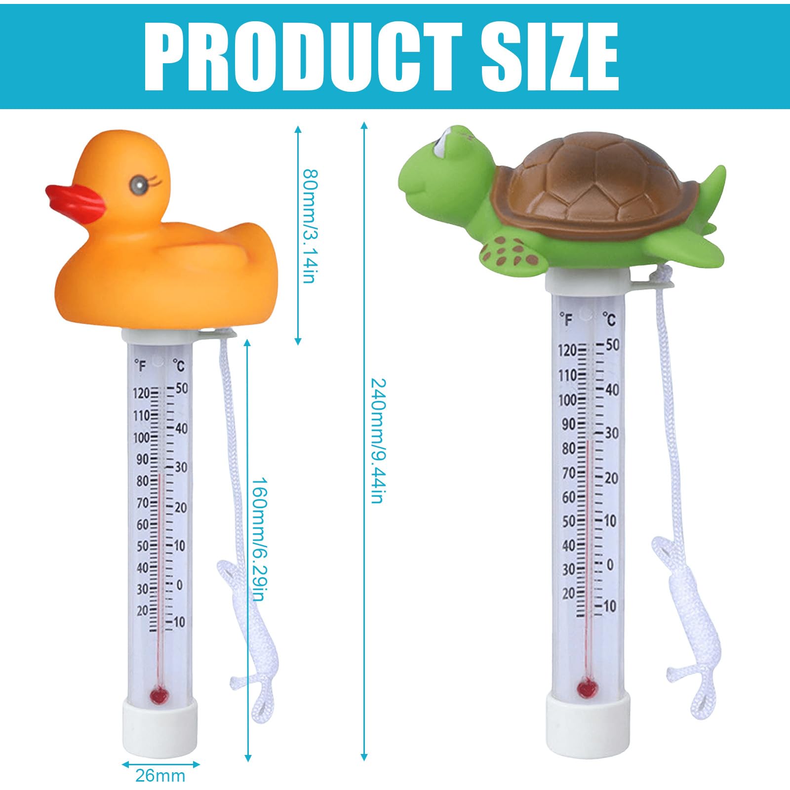 2 Stück Schwimmende Pool Thermometer, Pool Thermometer Schwimmend mit Befestigungsleine, Poolthermometer Schwimmend Whirlpools für Alle Outdoor & Indoor Pools, Spas, Hot Tubs, Aquarien (Grün)