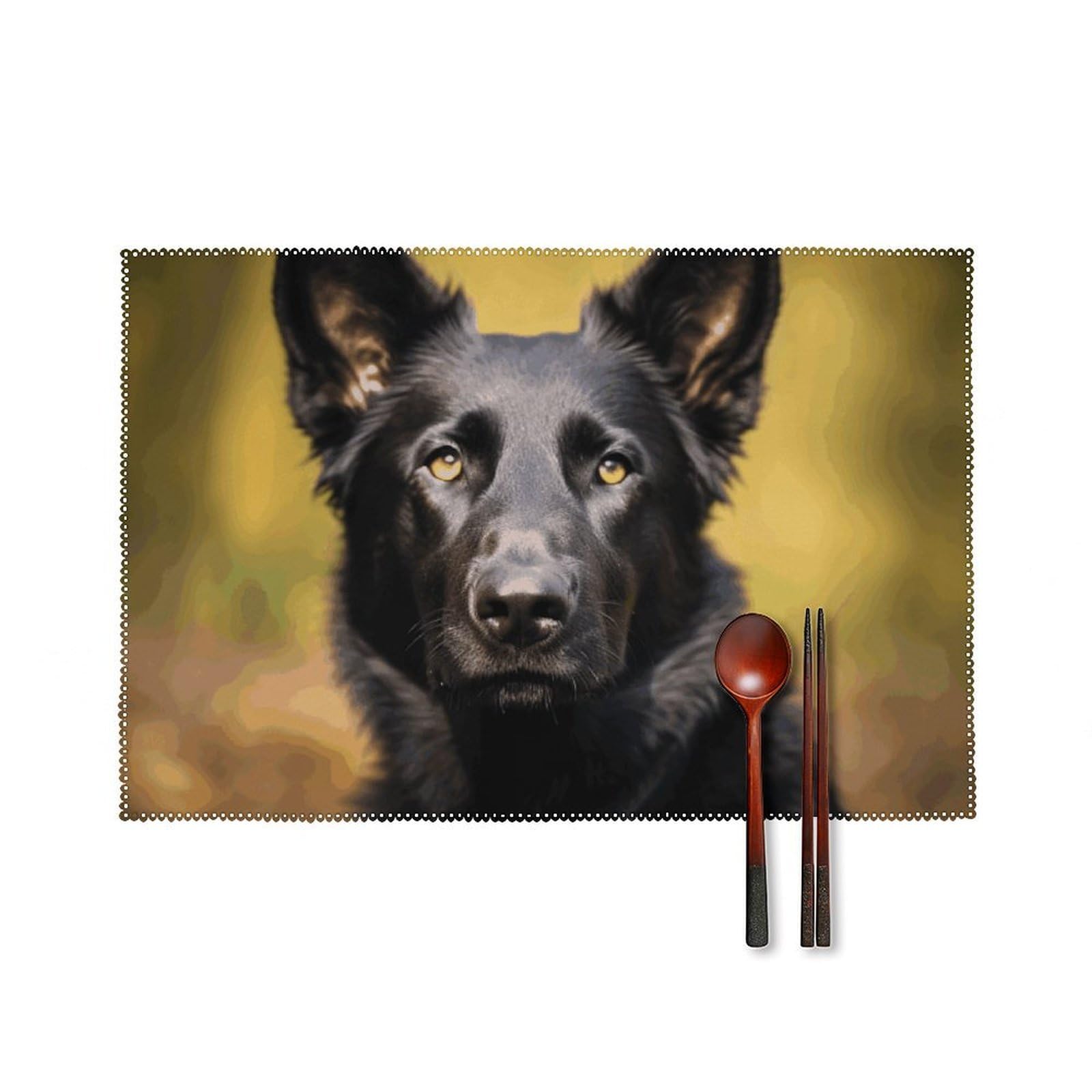 Black German Shepherd Dog Placemats Set of 6 Wipeable Table Mats for Kitchen Dining Table Heat Resistant Waterproof Modern Indoor/Outdoor Non-Slip Easy Clean Place Mats