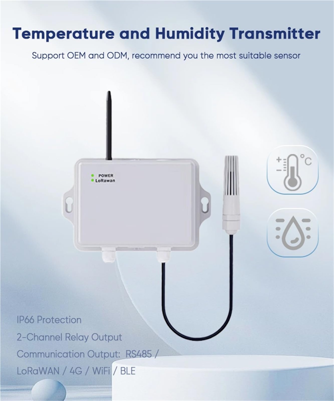 Indoor Outdoor Temperature and Humidity Sensor LoRaWAN WiFi RS485 Temperature Humidity Transmitter for HVAC System
