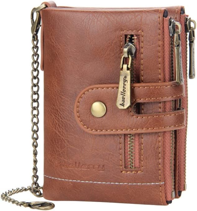 Men's Short Wallet EUROPEAN and American RETRO DOUBLE ZIPPER Coin PURSE Multi-Card Wallet Wallet(brown)