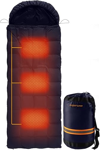 PERFAMP Saco de dormir para adultos, saco de dormir calefactado forrado con diafragma de grafeno, compatible con banco de energía u otras fuentes de