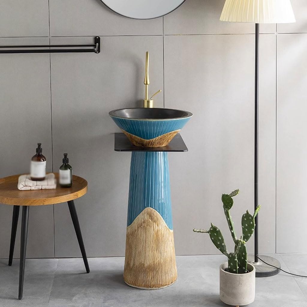 Ceramic Pedestal Vessel Sink for Bathroom Countertop, Outdoor Garden Wash Basin, Stylish Balcony Vanity Art, Courtyard Sink, Modern Home Decor