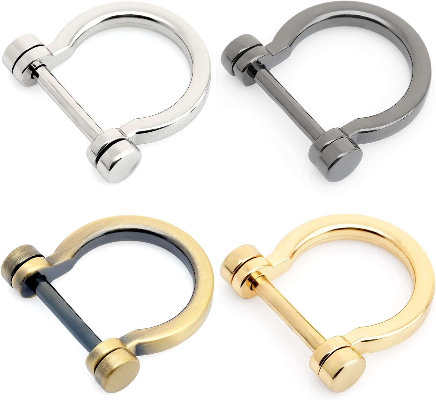 CRAFTMEMORE D-Rings Screw in Shackle Horseshoe D Ring DIY Key Holder Purse Accessory for 3/4 Inch Strap 4 pcs(Brushed Brass)