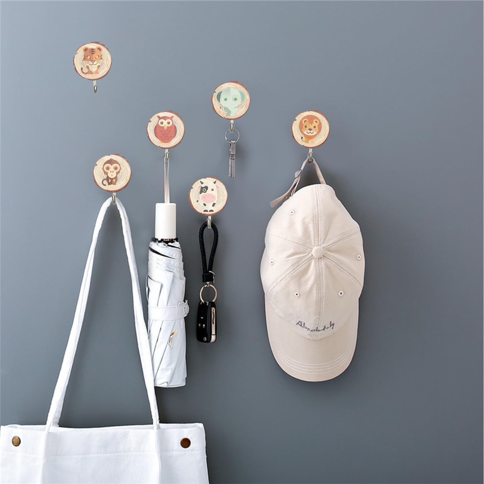 Ganci Appendiabiti Bambini 6 Pezzi - Legno Autoadesivo Animali - Foto 4