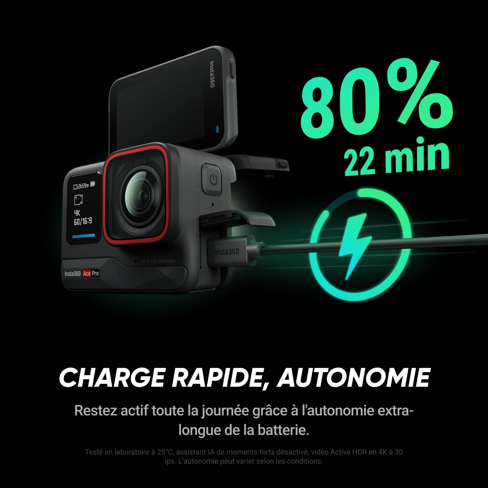 Insta360 Ace Pro - Caméra d'action étanche conçue avec Leica, capteur de 1/1,3", réduction du bruit par l'IA pour une qualité d'image inégalée, 4K 120ips, écran rabattable 2,4" et fonctionnalités d'IA