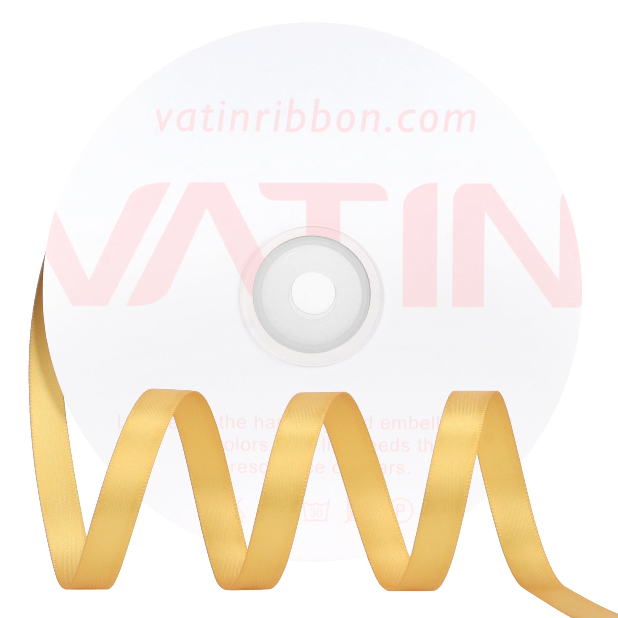 VATIN Double Face Light Gold Satin Ribbon 10mm X 45m,Gold Polyester Fabric Ribbon use for Bows Bouquet Gift Wrapping