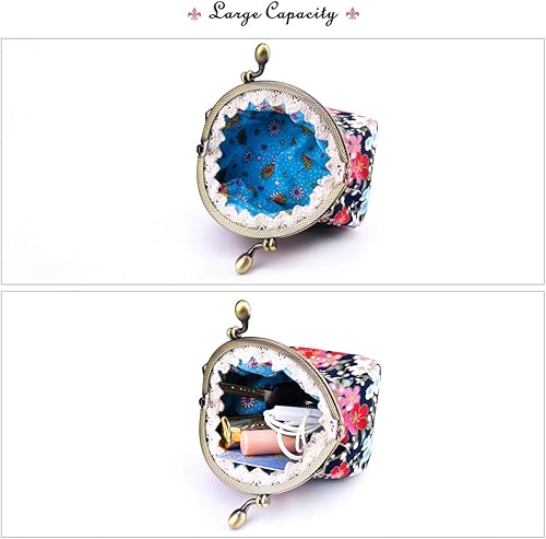 Miniatura 5 de Oyachic Monedero, monedero con cambio floral, bolsa vintage para monedas, pequeña cartera con cierre de cierre de beso para mujeres y niñas