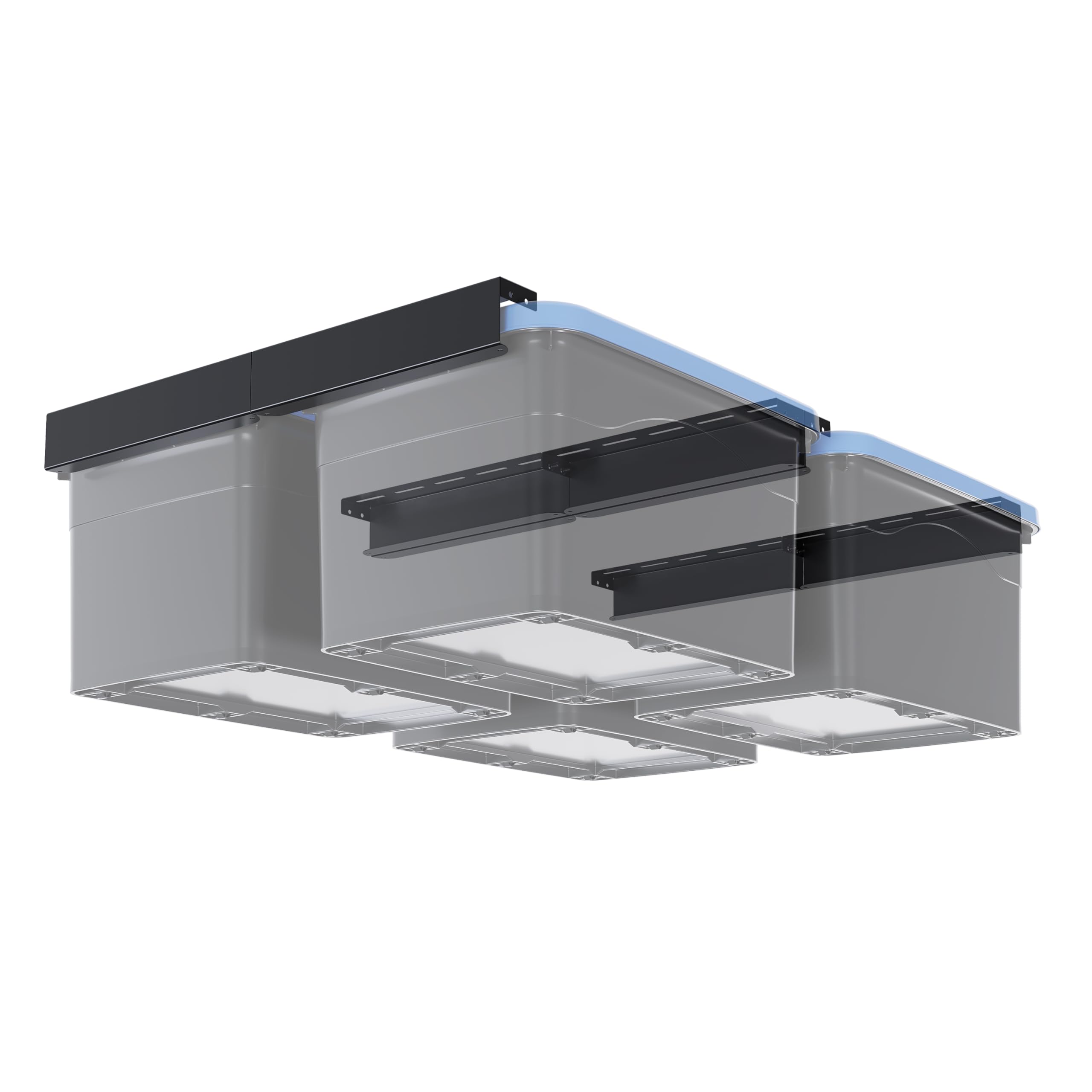 8pcs Heavy Duty Overhead Garage Storage Rack, Connectable Single Rail Steel Ceiling Rails for Bin Organization System, Holds Up to 4 Bins, 4 Sets Black