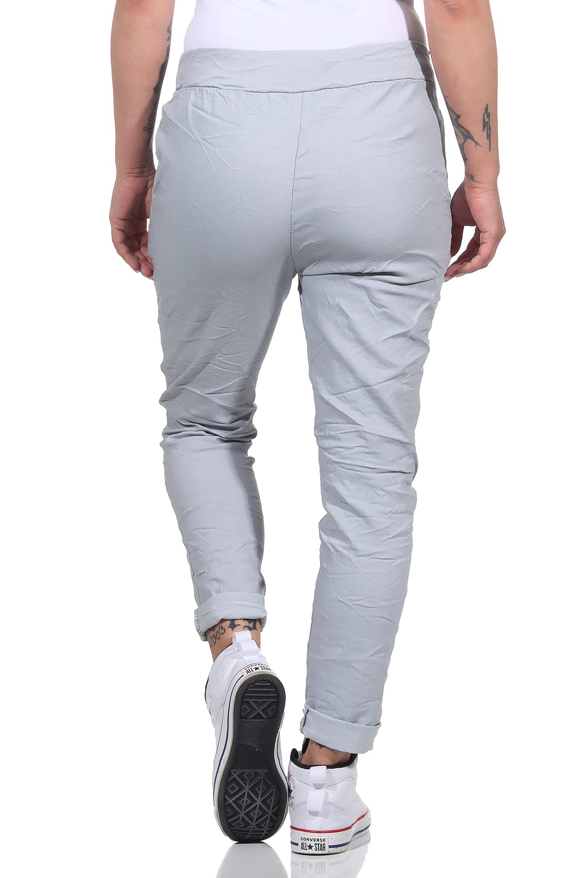 Pantaloni da jogging da donna in stile vintage, per tempo libero, sport e fitness 8115, grigio chiaro, 46/50 IT
