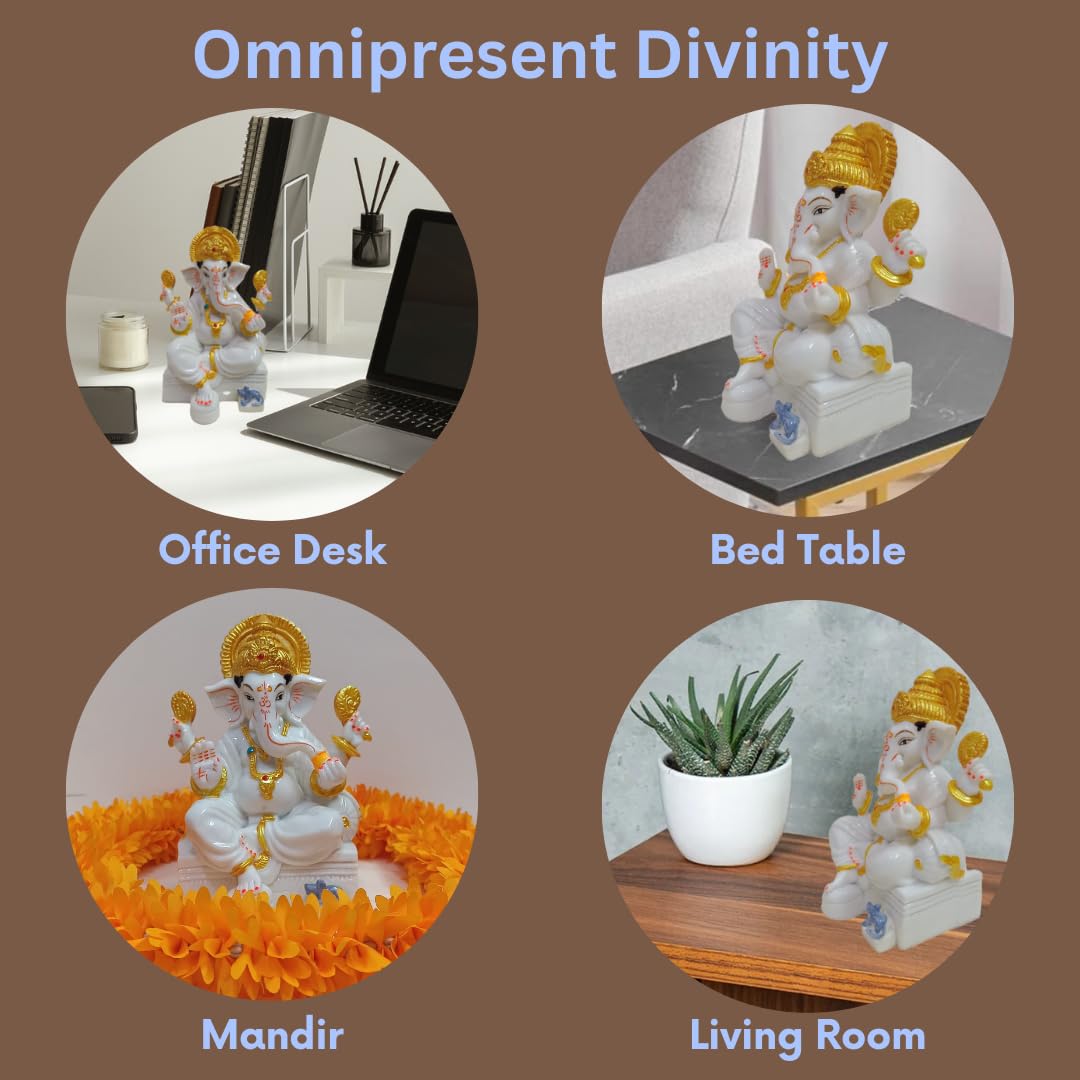 White Marble Ganesh Idol - Lord Ganesha Statue -5