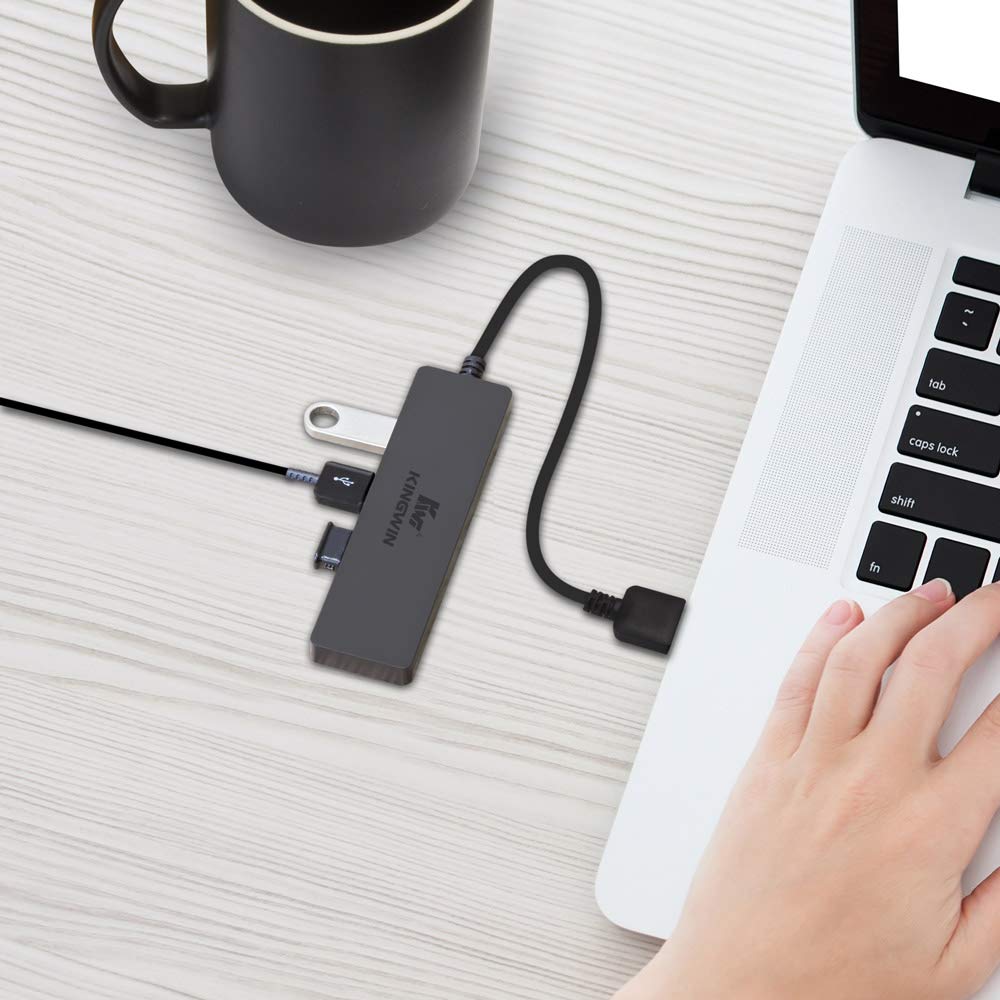 Kingwin Hub USB 4 porte USB 3.0 Data Hub per Mobile SSD, MacBook, Mac Pro/Mini, iMac, Chromebook, Surface Pro, USB Flash Drives, Notebook PC, XPS, e More [Ultra Slim]
