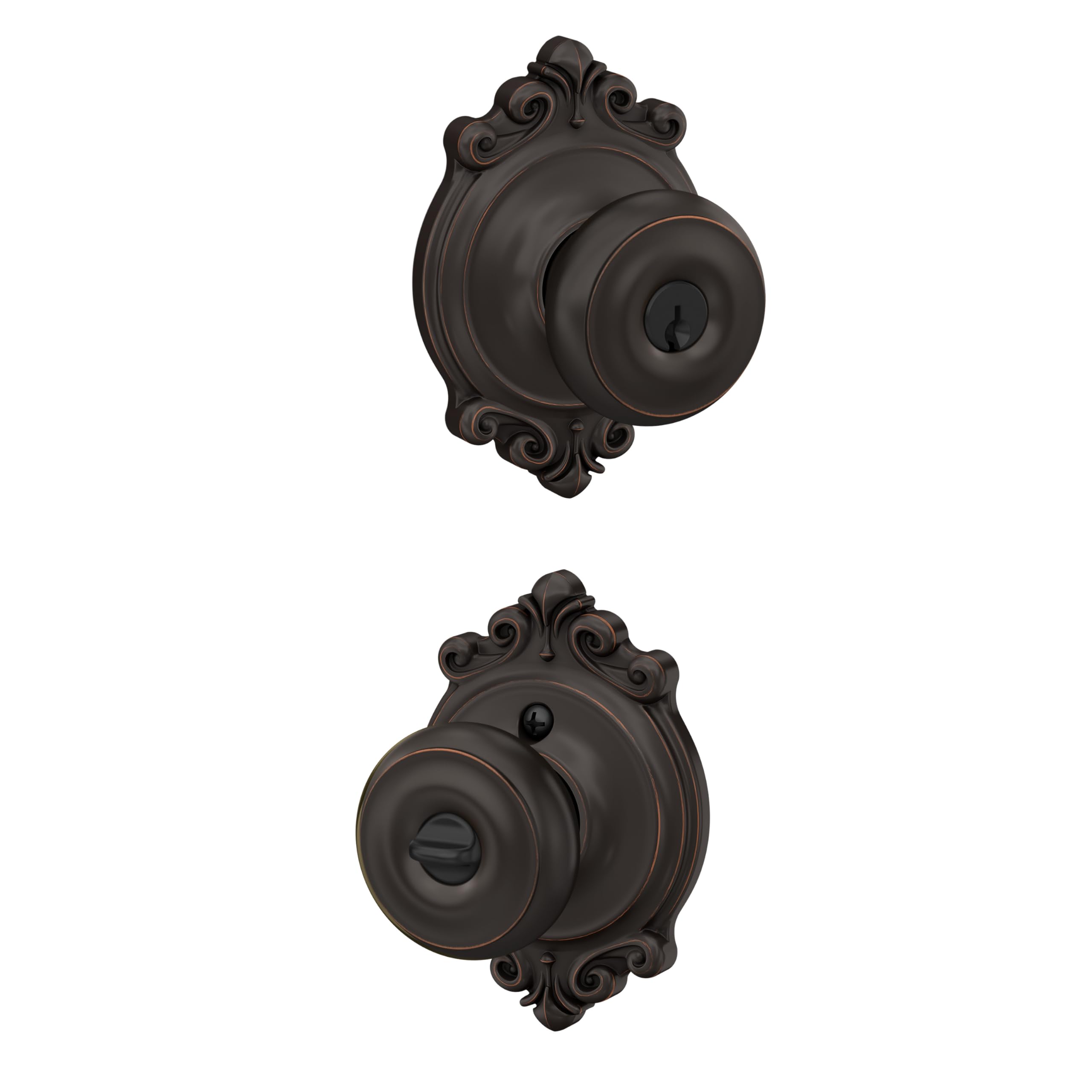 SCHLAGE Georgian Keyed Entry Door Knob, Interior/Exterior, Aged Bronze