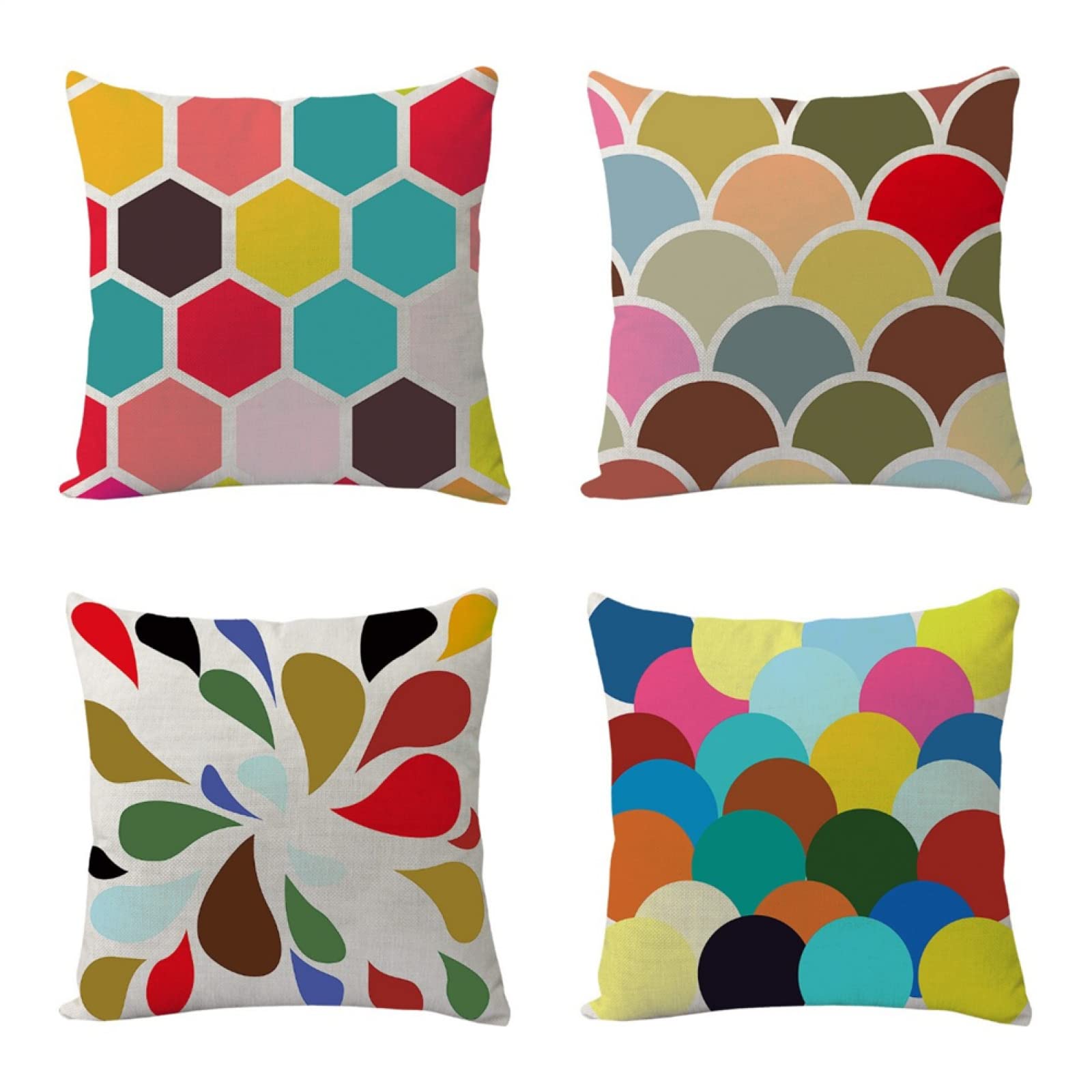 4er Set Kissenbezug 75x75 Kissenhülle, Baumwolle Leinen Dekorative Zierkissen Bunt 4er Set Dekokissen Kissenhülle Outdoor Kissen Sofakissen Couchkissen für Home Deko Kissen Wohnzimmer D7347