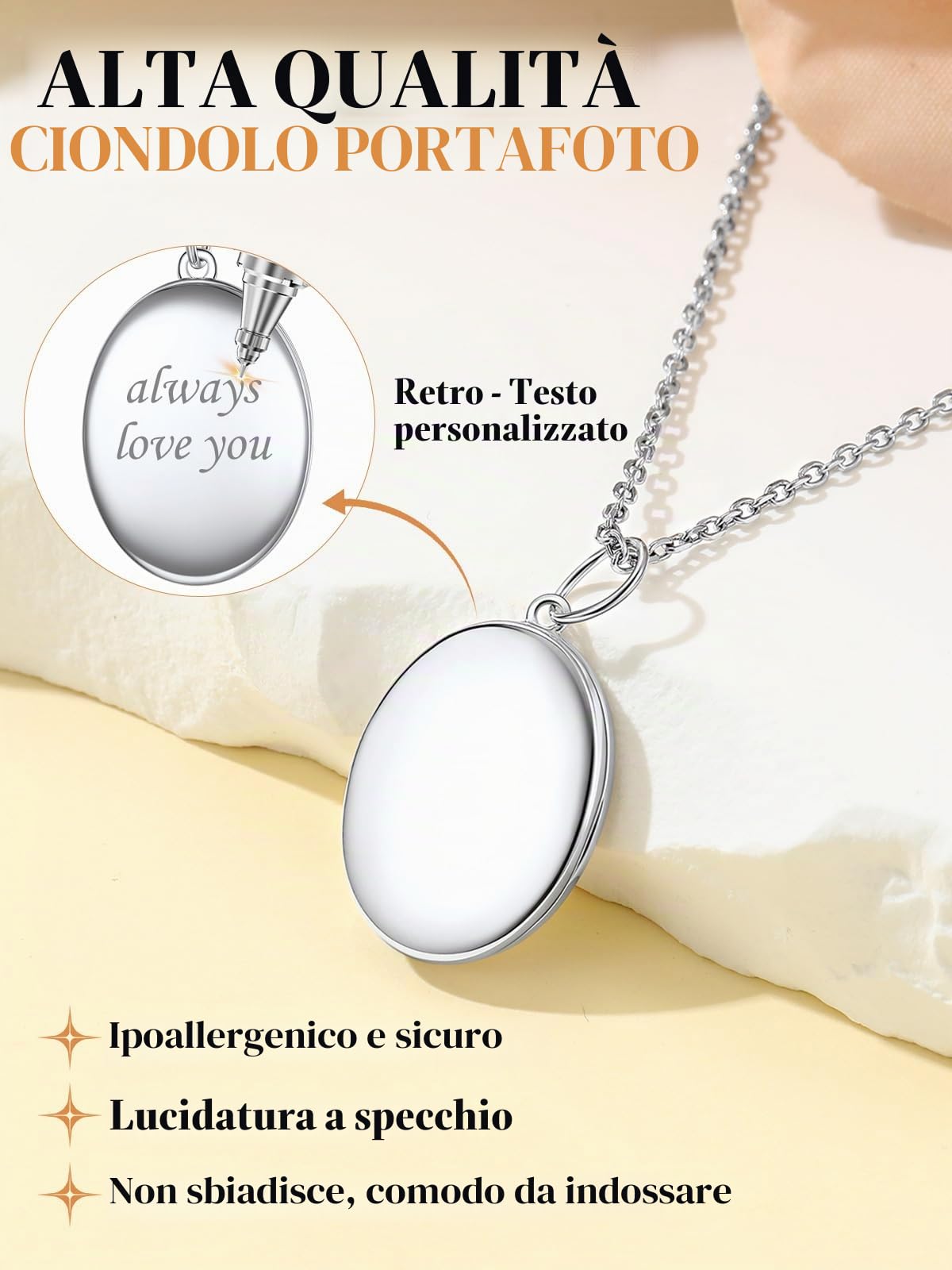 Custom4U Argento S925 Collana Locket Foto Personalizzata Donna Nome Testo Incisione 2 Foto Apribile Antiallergico 41/46/55 CM Delicato Solido Regalo Mamma Amore Creativo