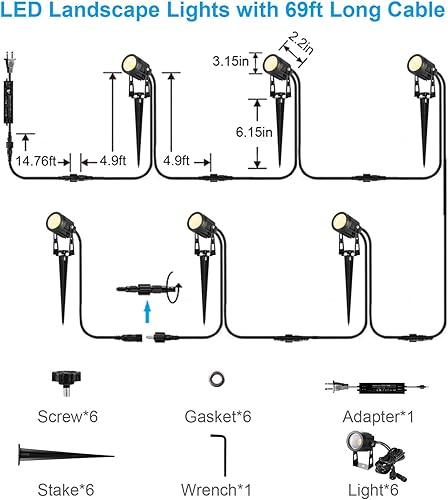 Miniatura 8 de ALOVECO Iluminación de paisaje, luces de paisaje de 12 V, luces de jardín de bajo voltaje, impermeables, 1800 lúmenes, foco LED para exteriores,