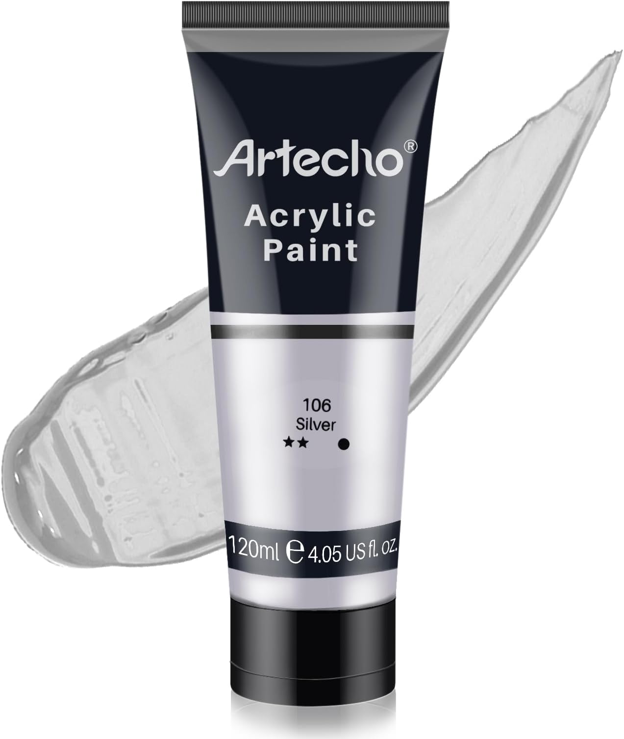 Artecho Silver Acrylic Paint, Silver Paint (120ml / 4.05oz) Tubes, Art Craft Paints for Canvas, Rock, Stone, Wood, Fabric, Art Supplies