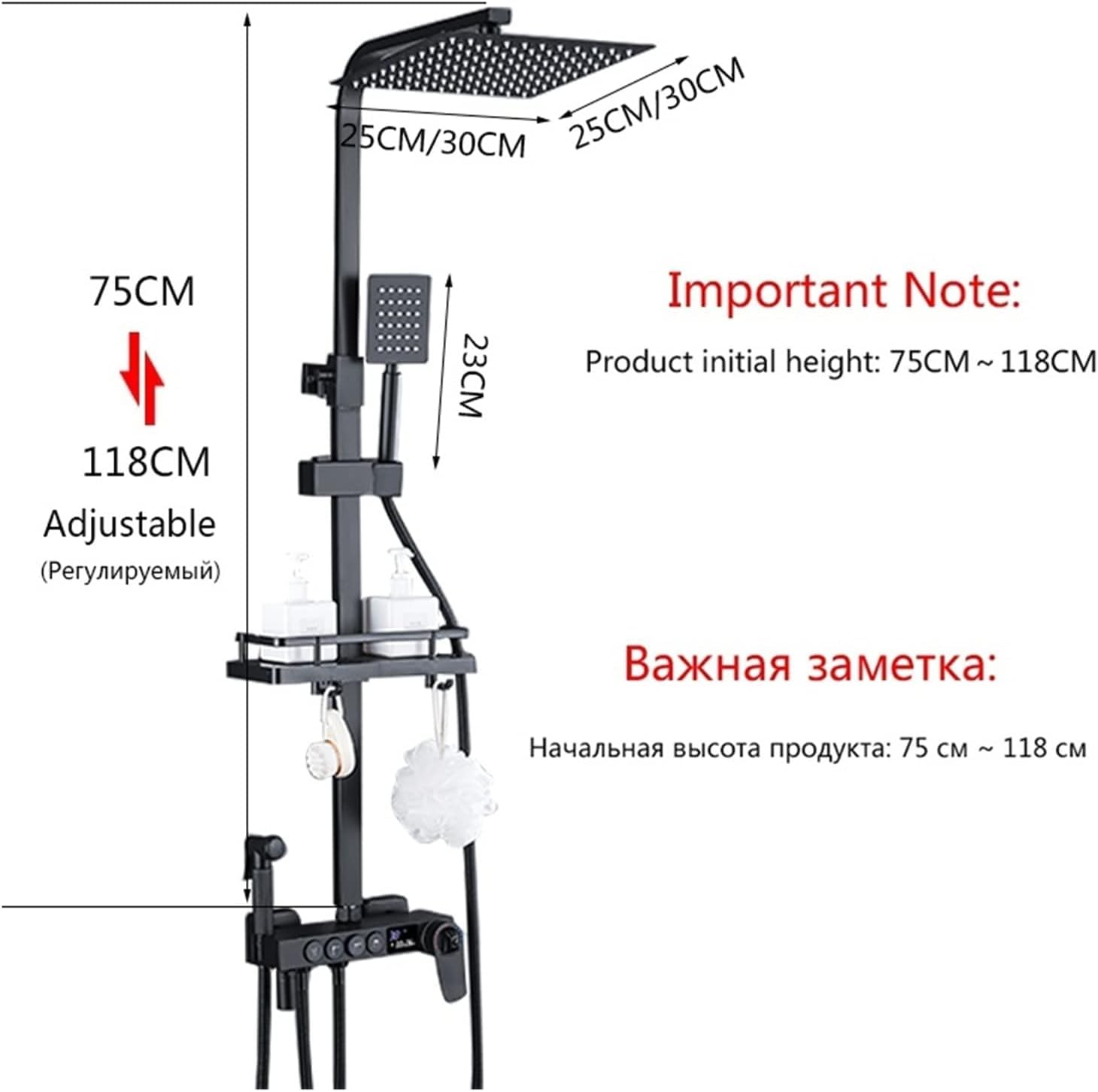 Zestaw Baterii Prysznicowej, System Prysznicowy Czarny Chrom Termostatyczny Zestaw Baterii Prysznicowych Cyfrowy Wyświetlacz Bateria Prysznicowa Łazienkowa System Pryszni-Chrome-4ways-1