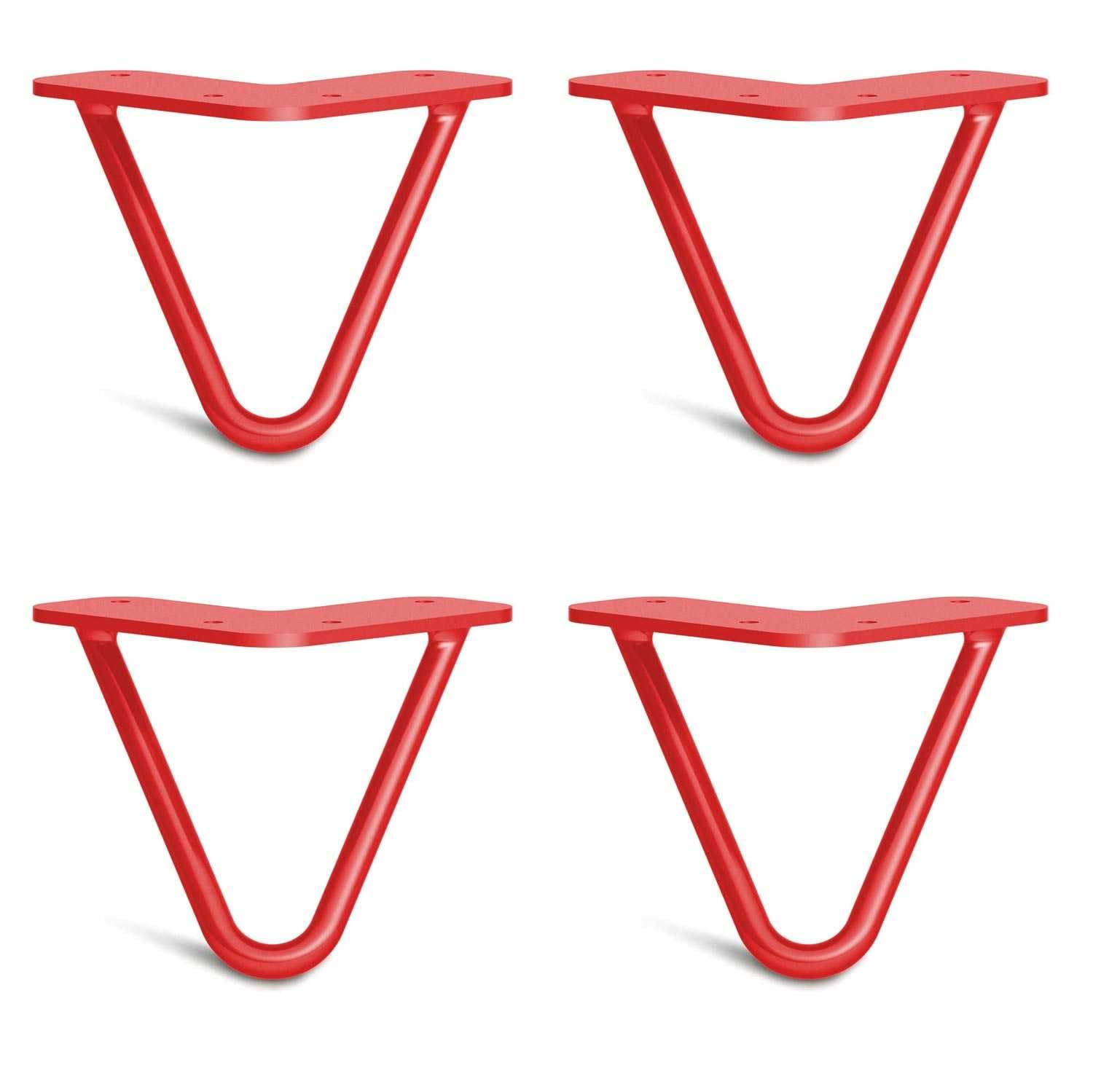[HLC] 4 x Hairpin Table Legs – Superior Double Weld Steel Construction With Screws, Build Guide & Protector Feet Worth £8 Included! – 10mm Steel [4"/10cm,Red]