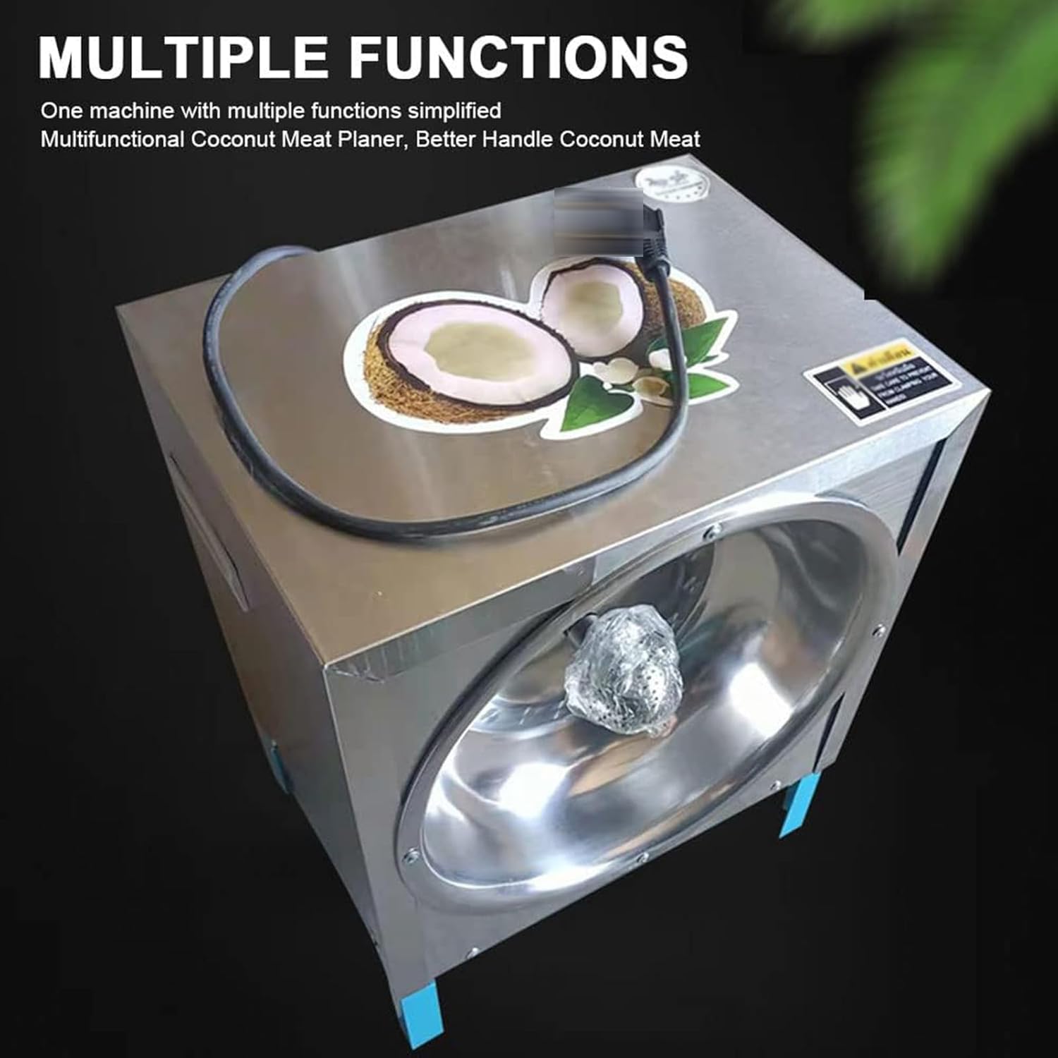 Rallador eléctrico de coco, 300 W, comercial, 50-60 unidades/hora, acero inoxidable, fácil de limpiar, sin montaje, versátil para frutas