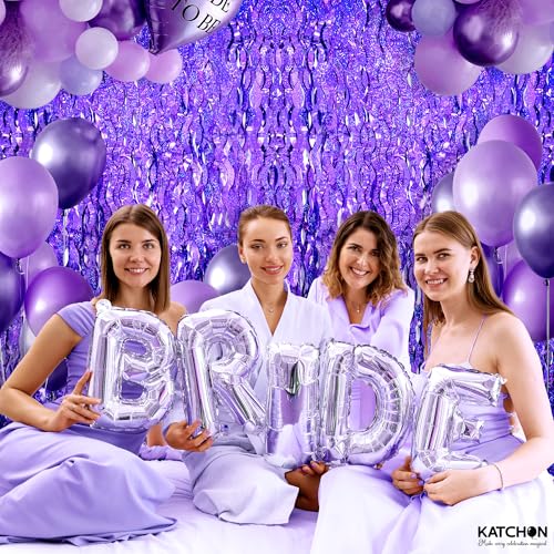 Image of 2 Pack Wavy Purple Fringe Backdrop - 3.2x6.5 Feet | Purple Foil Fringe Curtains for Mermaid Birthday Decorations | Fringe Backdrop for Baby Shower | Unicorn, Mermaid Party Decoration, KatchOn