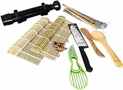 Kit para Fazer Sushi 10 Itens – Bazuca de Sushi, Esteiras, Faca e Utensílios Japoneses