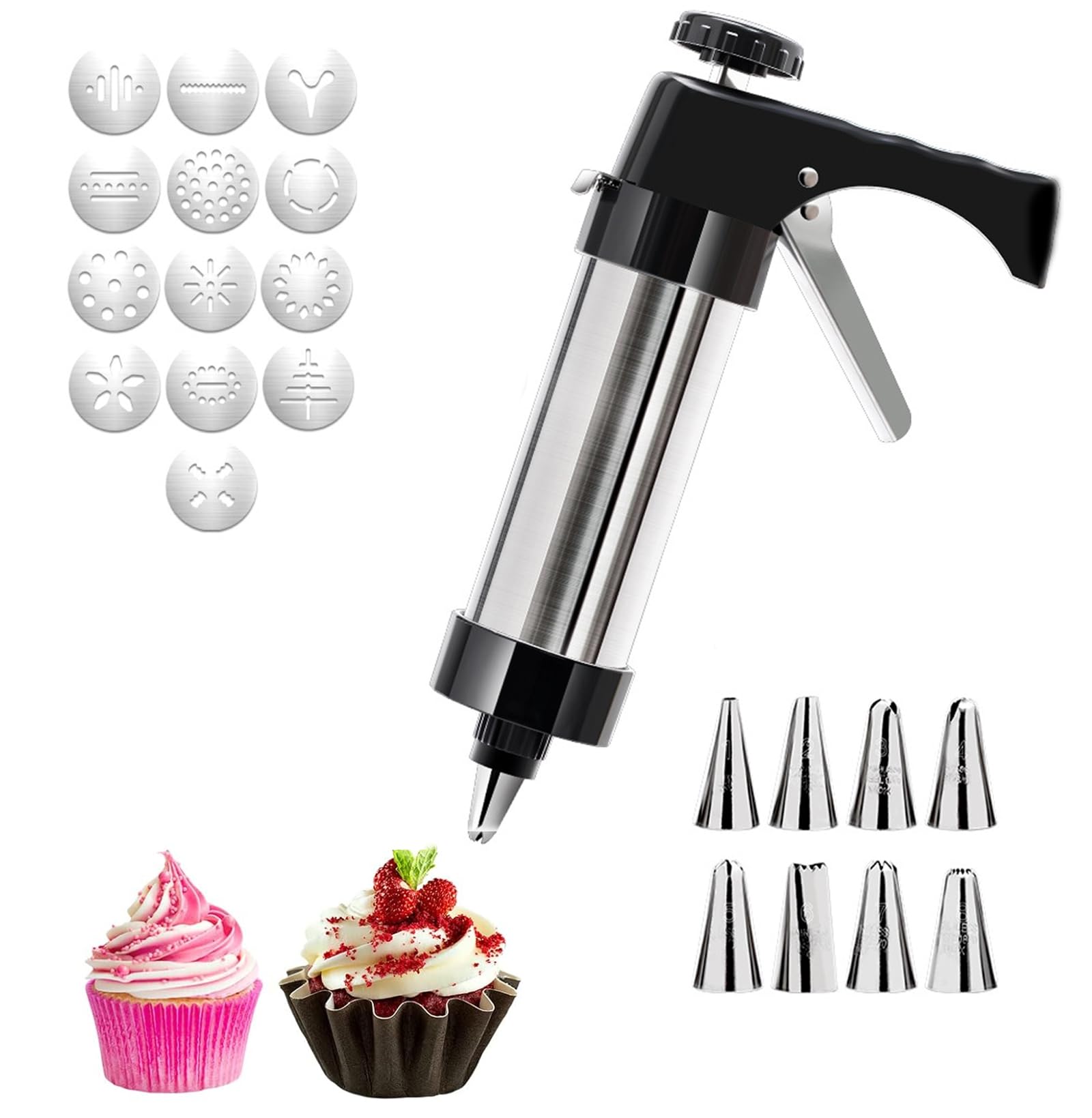 Kit De Pistola para Prensar Galletas, Juego De Pistola para Prensar Galletas De Acero Inoxidable con 13 Discos para Galletas, Facilidad De Operación para Hacer Galletas Y Decorar Pasteles