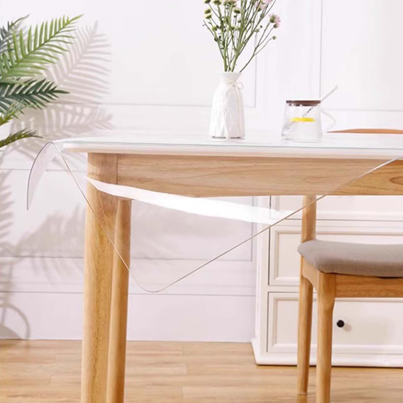 QBYRSSS Transparent Table Cover Protector Heavy Duty Clear Table Protector 130x130cm Transparent PVC Cover Waterproof Rectangle Tablecloth Durable Vinyl Desk Pad for Coffee & Dining Tables