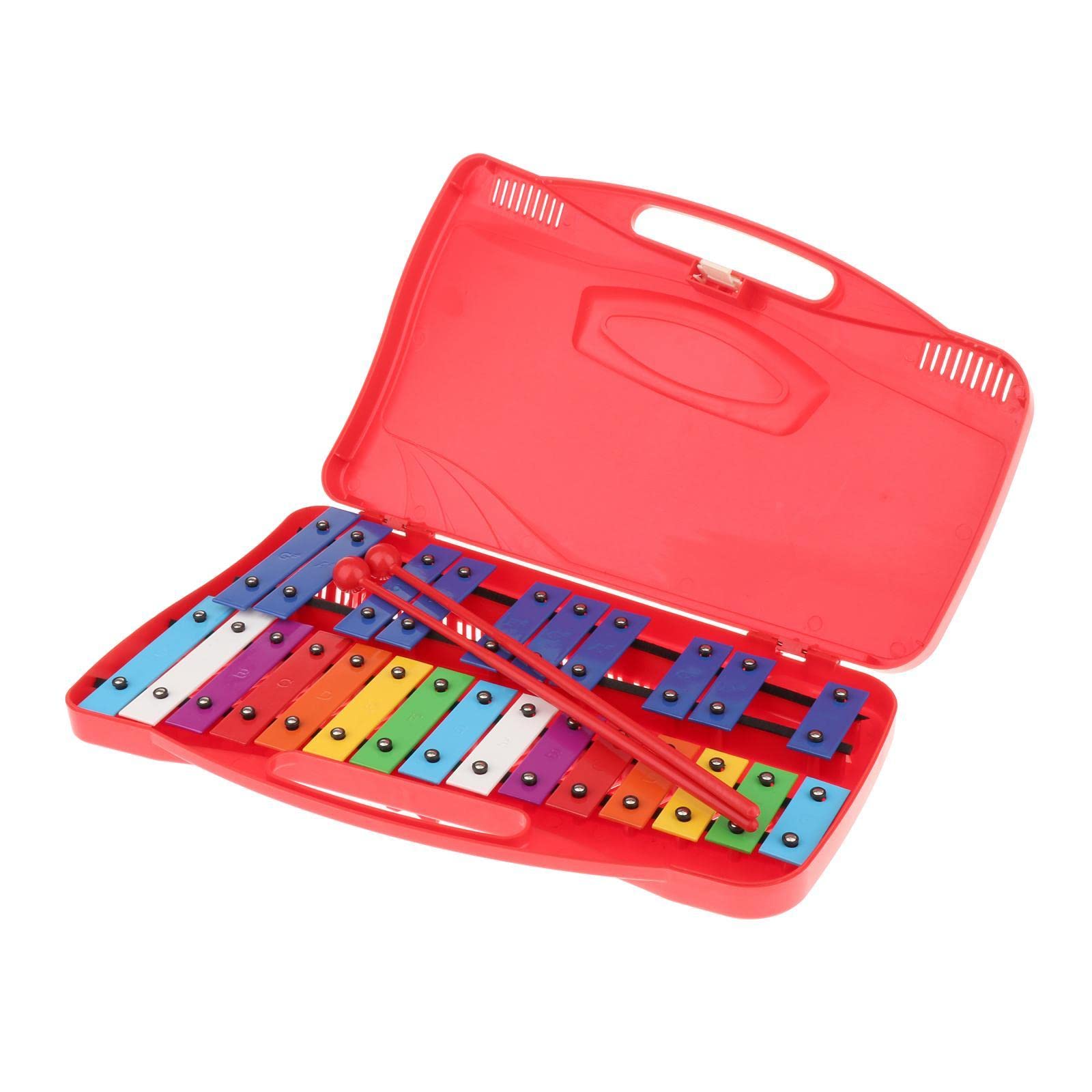 Gralara Xilófono Profesional de 25 Notas Instrumento Musical Infantil Glockenspiel Metálico con Estuche Y Baquetas Adecuado para Desarrollo Sensorial Práctica, Rojo