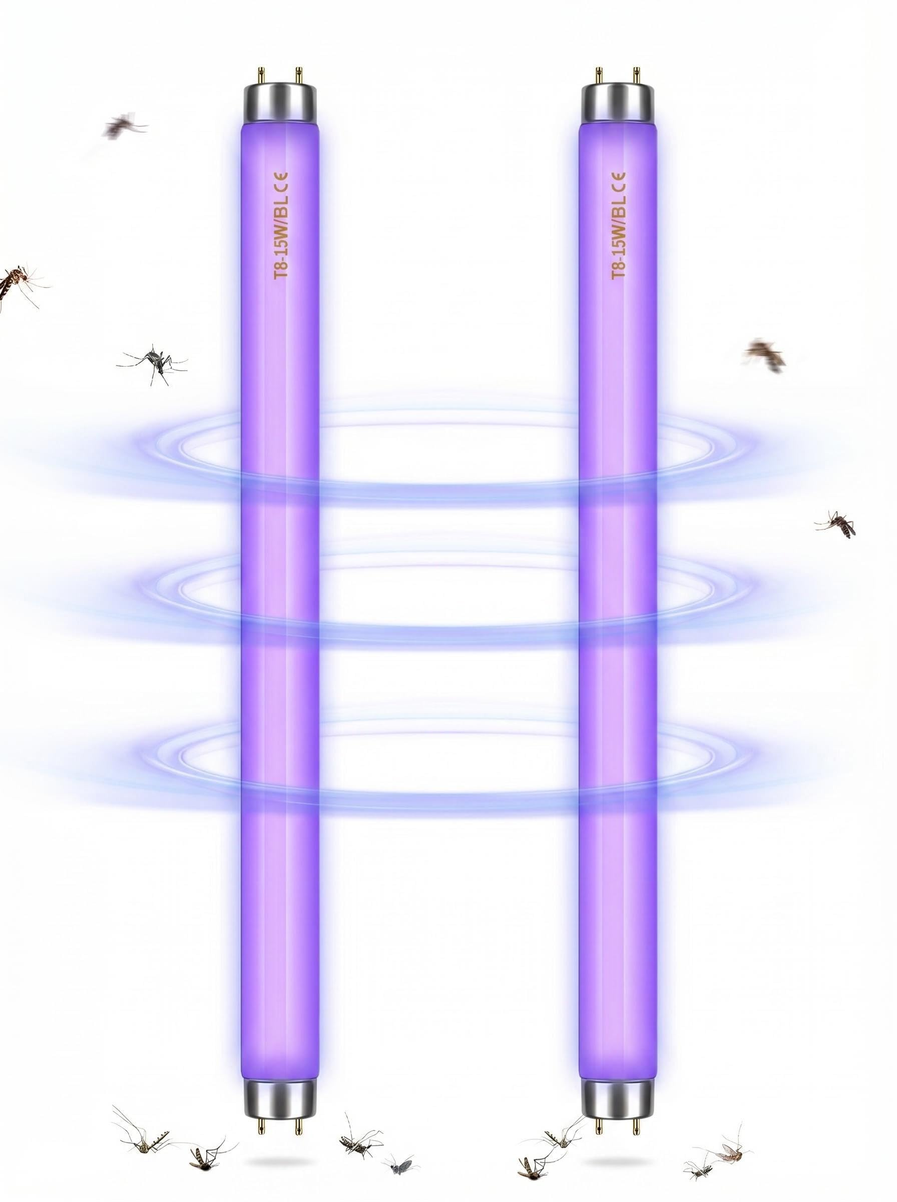 GlintBay T8 15W Fly Killer Replacement Bulb, 2 Pack 18 Inch 450mm UV-A BL368 Tube Light, F15T8/BL 368nm G13 2 Pin Insect Killer Lamp for Electric Fly Killers, Bug Zappers and Insect Traps