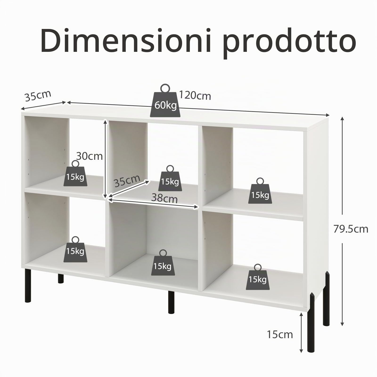 HOMASIS Scaffale a 6 Cubi, Libreria Bassa con Mensola Regolabile, Salvaspazio da Terra a 2 Livelli in Legno, Divisorio per Soggiorno, Studio, 120 x 35 x 79,5 cm (Bianco)