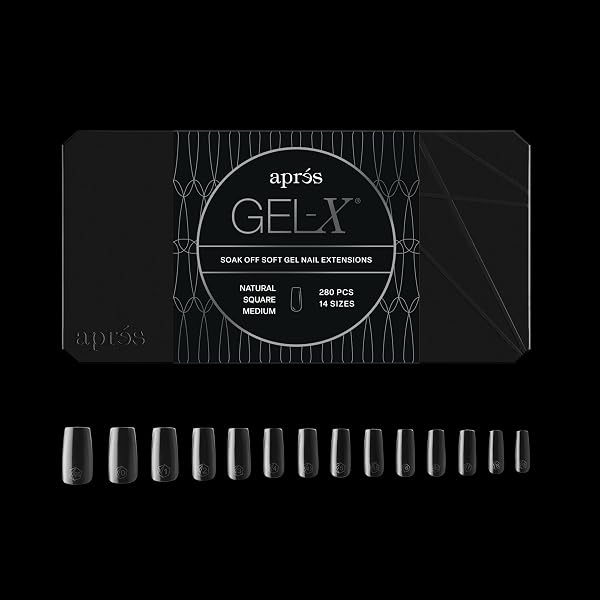 Apres Gel-XÂ® Square Box of Nail Tips | 280 Gel-X Tips, Soft Gel Tips, 14 Sizes 00-9 | Half-sizes Included