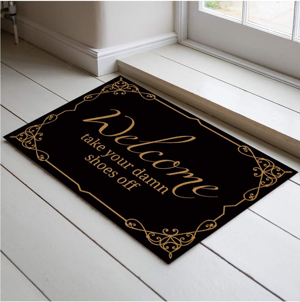 Jackey&Smith Funny Doormat Welcome Doormat, Take Your Damn Shoes Off Door Mat for Front Door | Entryway Outdoor Floor Mat | Non Slip Doormat 23.6-Inch by 15.7-Inch