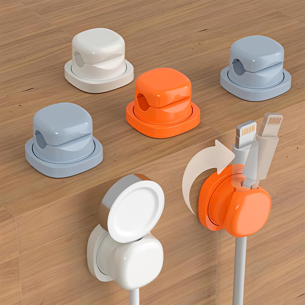 ZORBES® 6Pcs Rotating Cord Organizers, Desk Cable Organizer Clips, Flexible Cable Clips, Self-Adhesive Desk Wall Cable Hol...