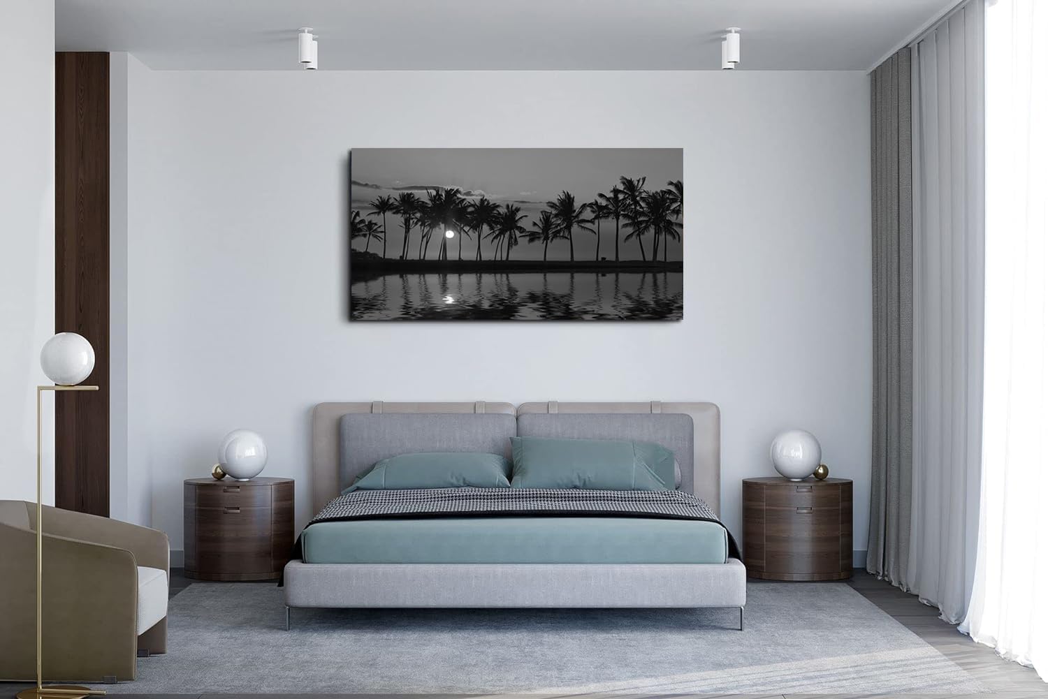 Black and White Hawaii Palm Trees Wall Art-Landscape Canvas Artwork Print Framed for Bathroom Office Home Decor-24 x48 - Image 8
