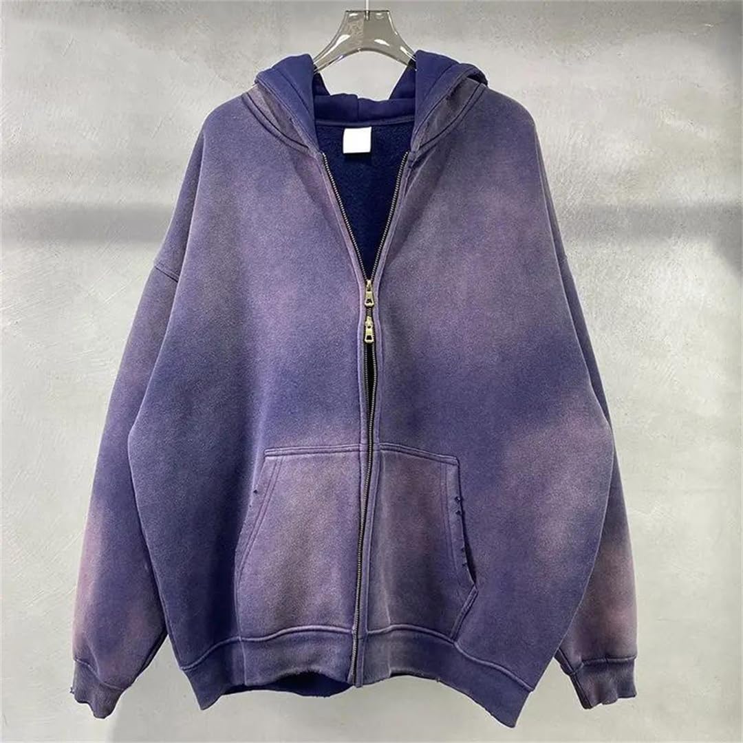 Felpa invernale da donna in cotone con cappuccio caldo in pile spesso invecchiato felpa vintage con cerniera cappotto con cappuccio hip hop