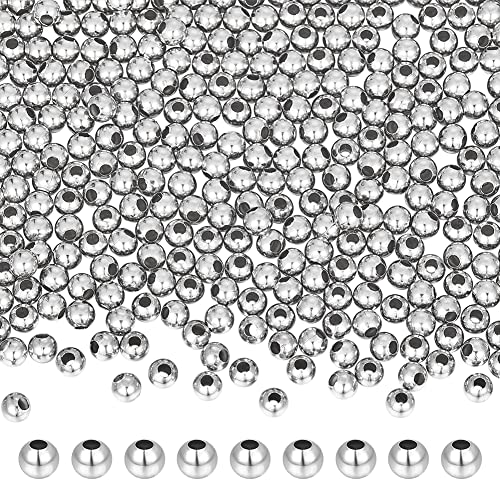 UNICRAFTALE About 500pcs 5mm Diameter Hole 304 Stainless Steel Round Seamed Beads Smooth Round Loose Beads Tiny Metal Hollow Crimp Bead for Jewelry Bracelets Necklace DIY Making Crafts