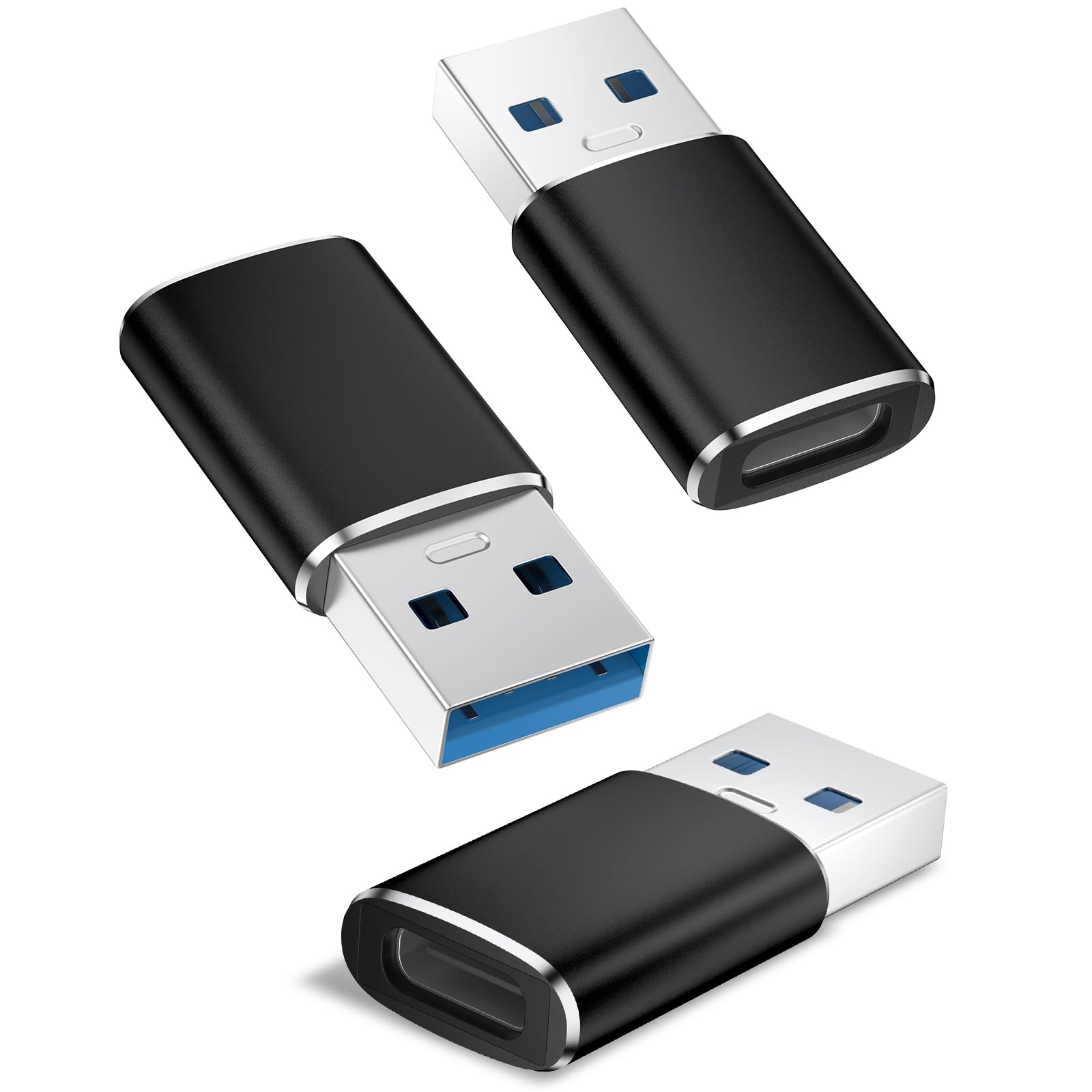 Oumida 【3 sztuki】 Adapter USB na USB C do iPhone 16, 16e, 15, 14 Pro Max Plus, gniazdo typu C na wtyczkę, ładowarka zasilacz do iPad 10 Mini 7 Air 6, Apple Watch 8 9, Samsung Galaxy S25 A55 (czarny)