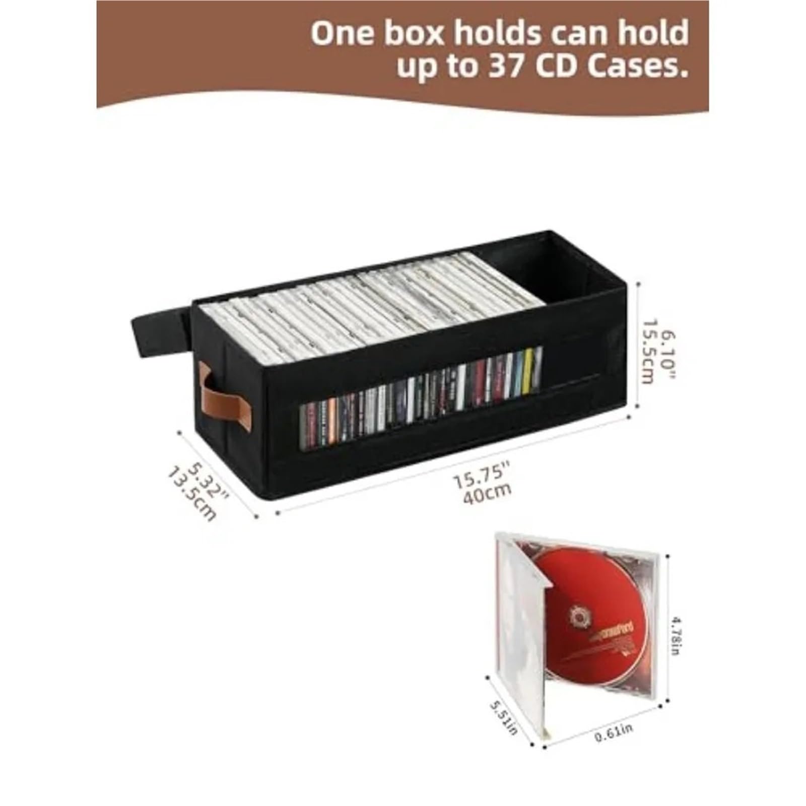 Borsa porta CD in tessuto, Scatola porta CD con impilabile finestra visibile