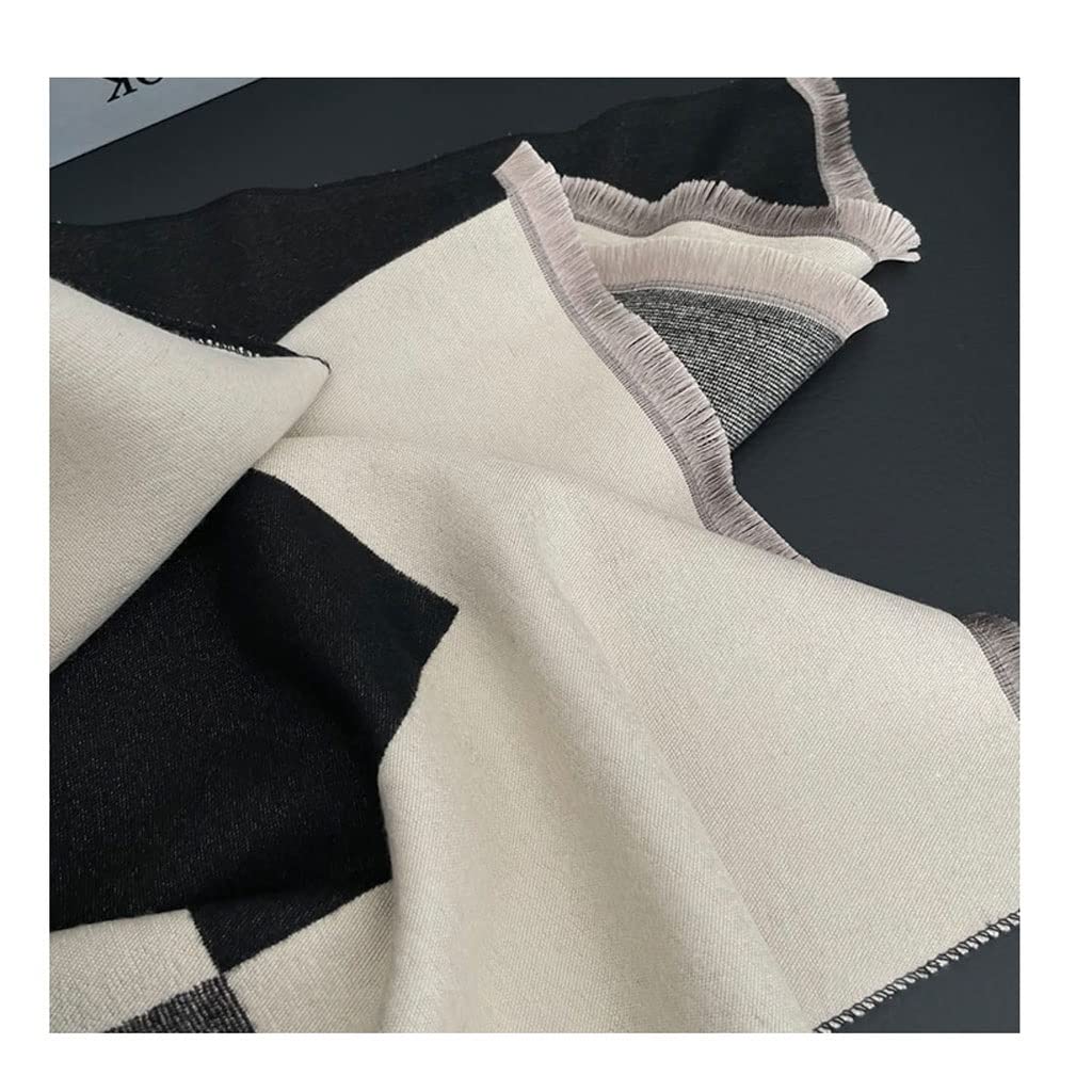 Szalik Zimowy Imitacja CashMere Scarf Retro Szaliki w kratę Kobiety Jesień i Zima Zagrubienie Ciepłe Fashion Wrap CHALL Dual-używać szaliki Szalik Szal(Black)