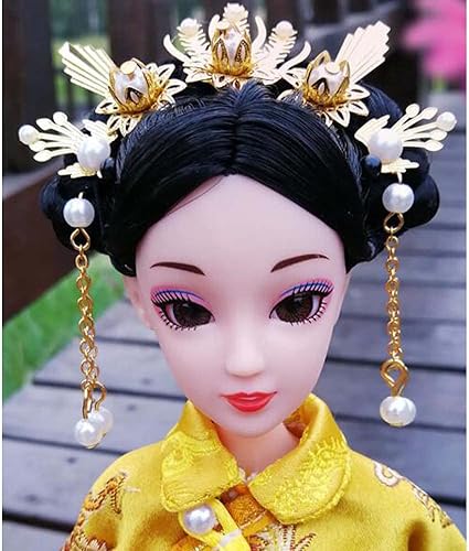 Miniatura 4 de Muñeca china de Hanfu con rótula, dinastía Qing, juguetes de vestir hechos a mano antigua, muñeca de disfraz para niñas, regalo de 12 pulgadas,
