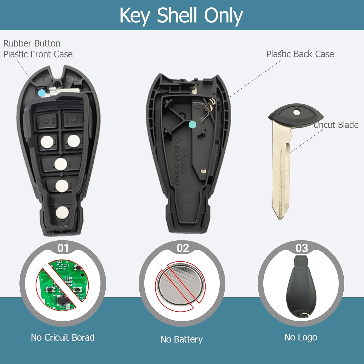 Replacement Key Fob Case Cover fit for Dodge Dart Durango Grand Caravan Journey Ram 1500 2500 3500 Jeep Grand Cherokee Chrysler Town Country Keyless Entry Key Fob Shell - Image 7