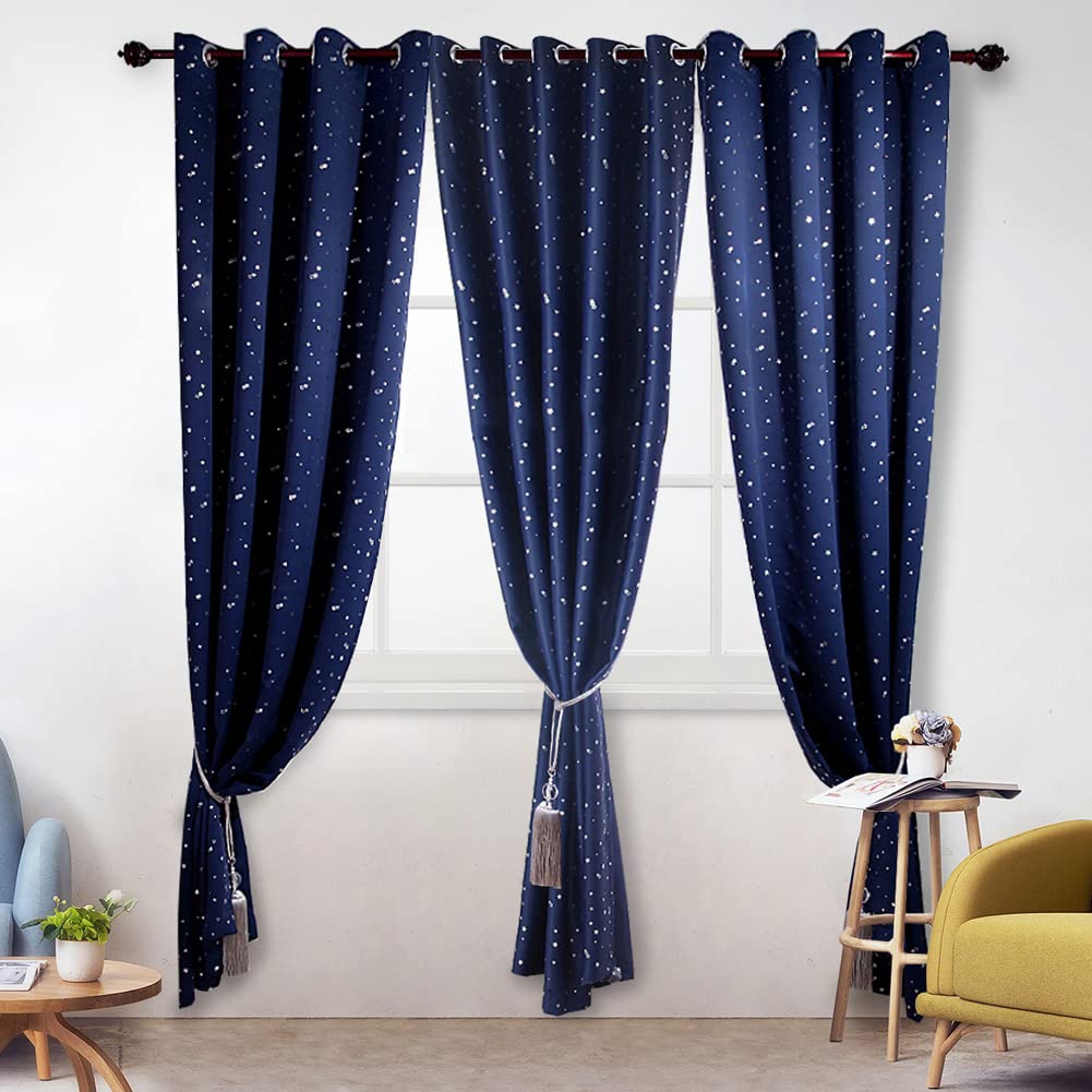 Tende Oscuranti NAPEARL Per Cameretta - Con Stelle Argentate, 2 Pezzi 132x214cm, Occhielli Inclusi