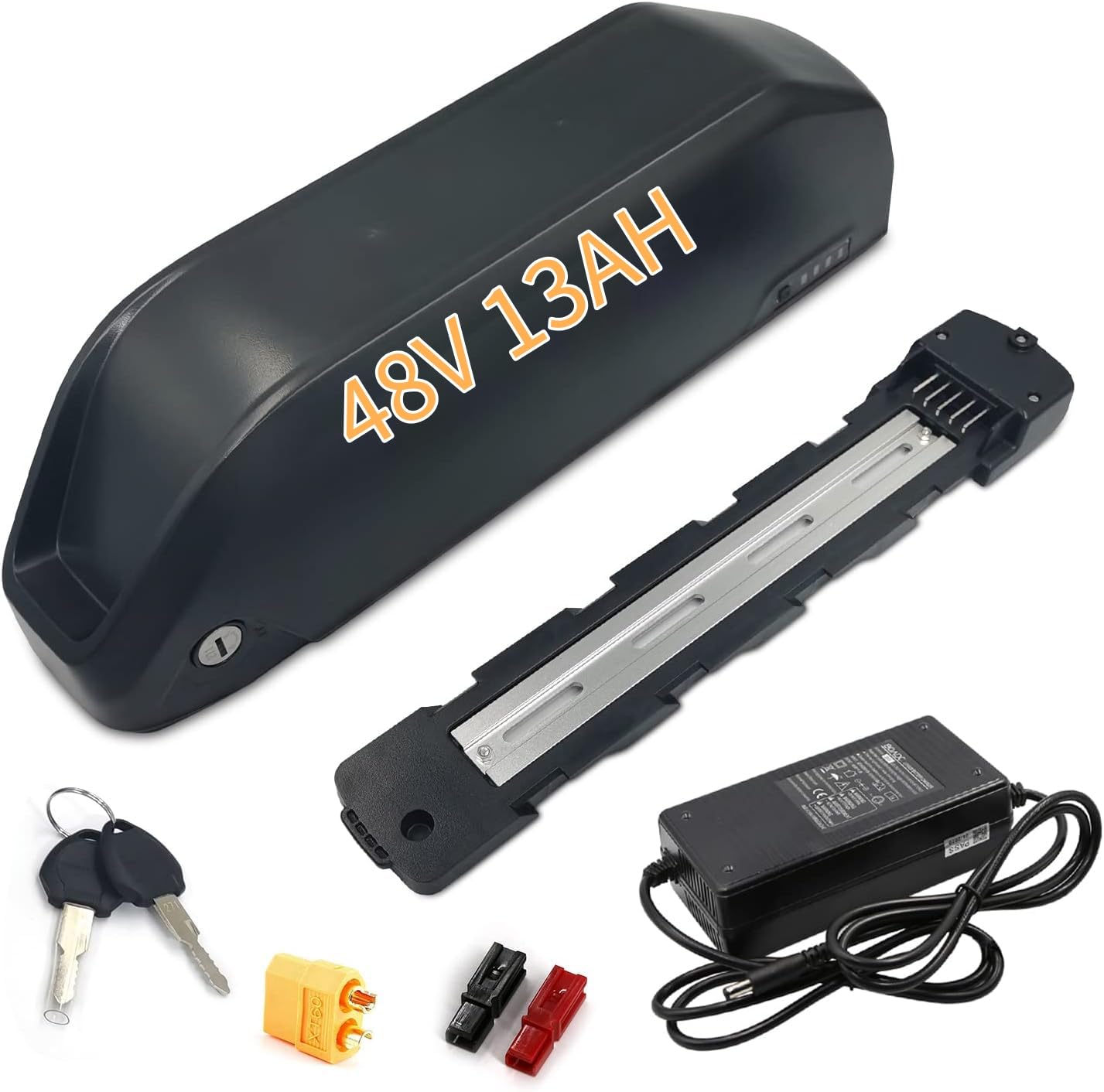 (UK Warehouse) Electric Bike Battery 48V 13AH for 200-1000W motor, Ebike Battery with 5-Pin Bottom Plate, Charger and Security Lock, Stable Safe Downtube E Bike Batteries