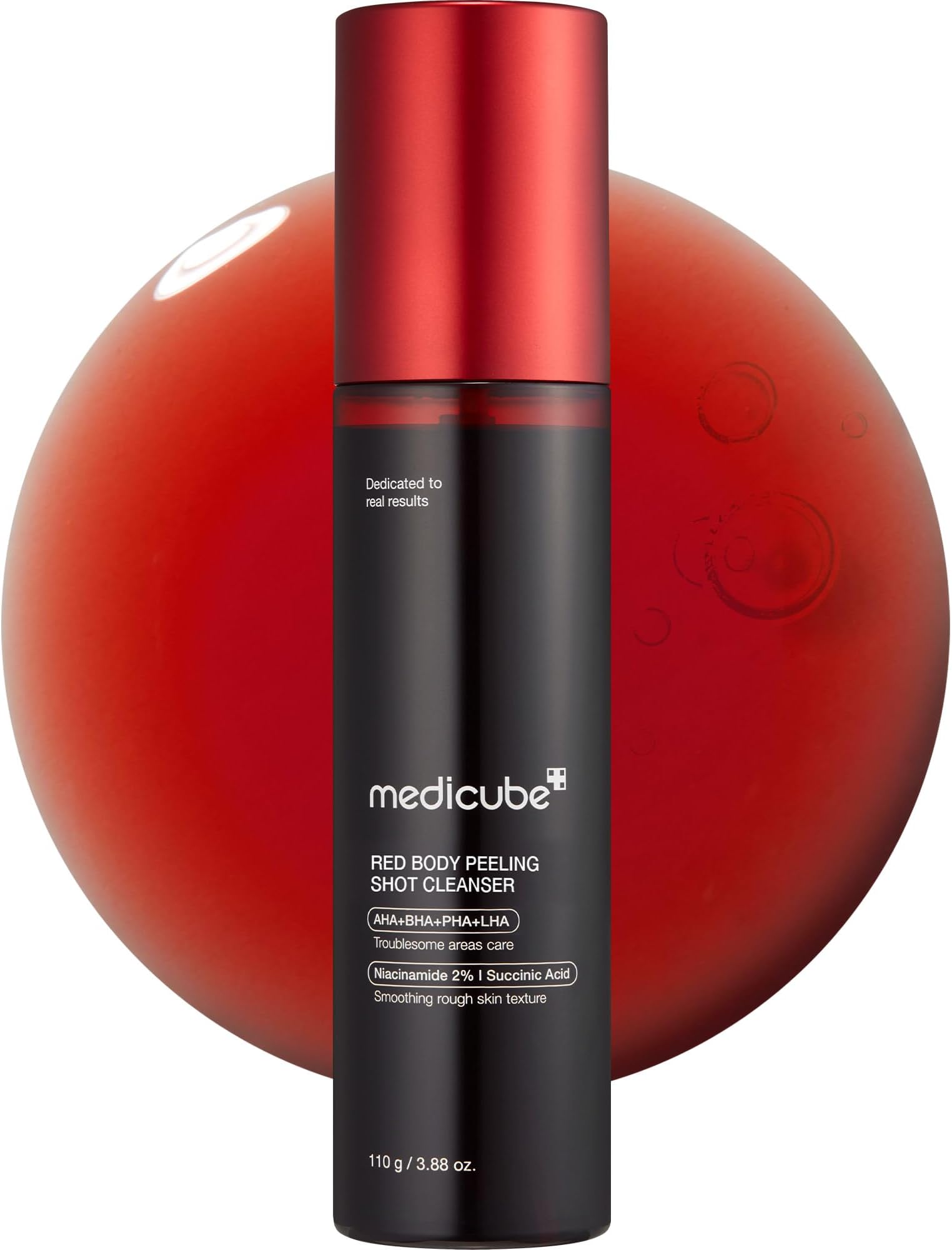 medicube Red Body Peeling Shot, Strawberry Skin Body Spray Cleanser, AHA + BHA + Succinic Acid, Exfoliating, 3.88 oz.