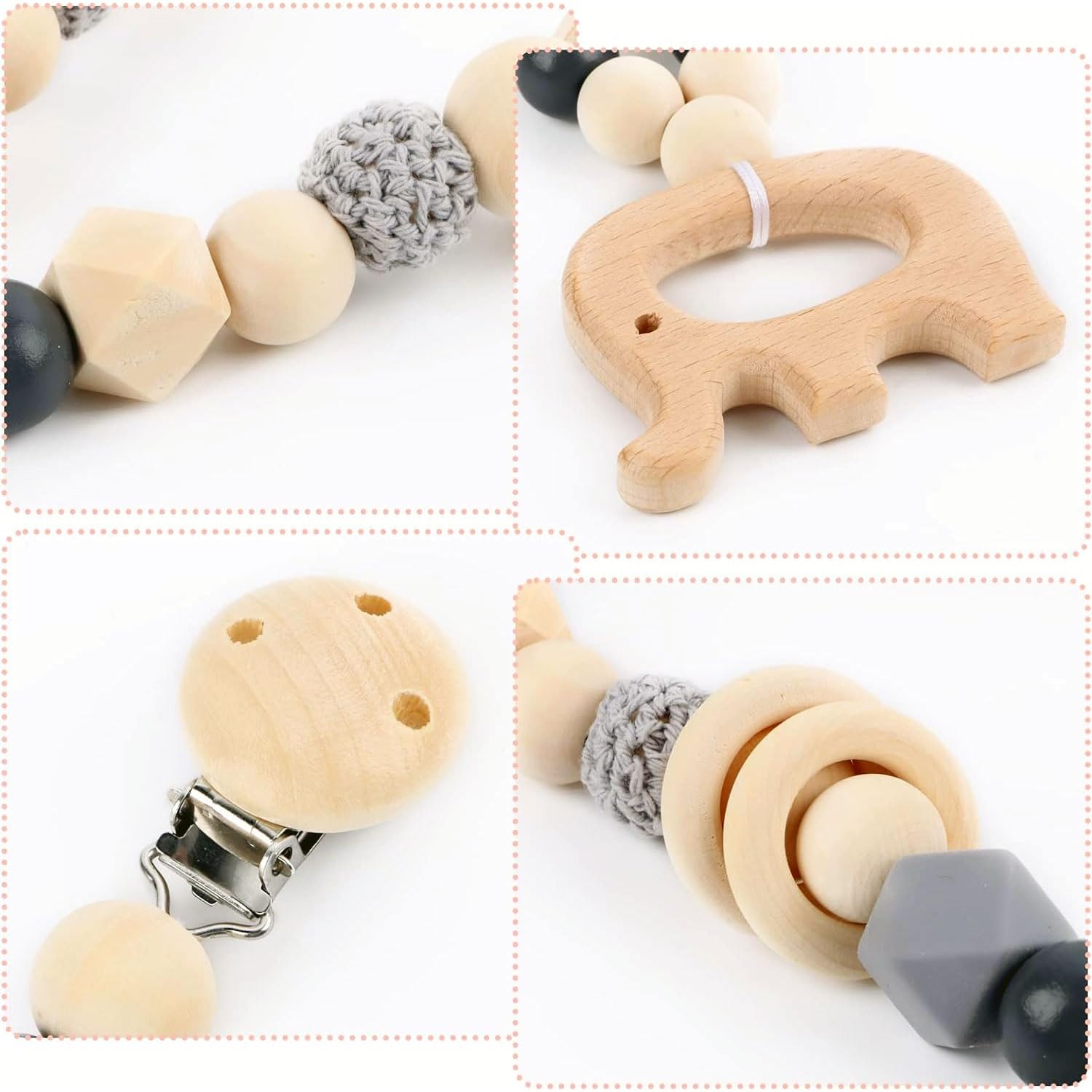 Cadena De Madera Para Cochecito – Juguete Colgante Con Clip, Suave Y Natural, Para Bebés De 0 Meses En Adelante