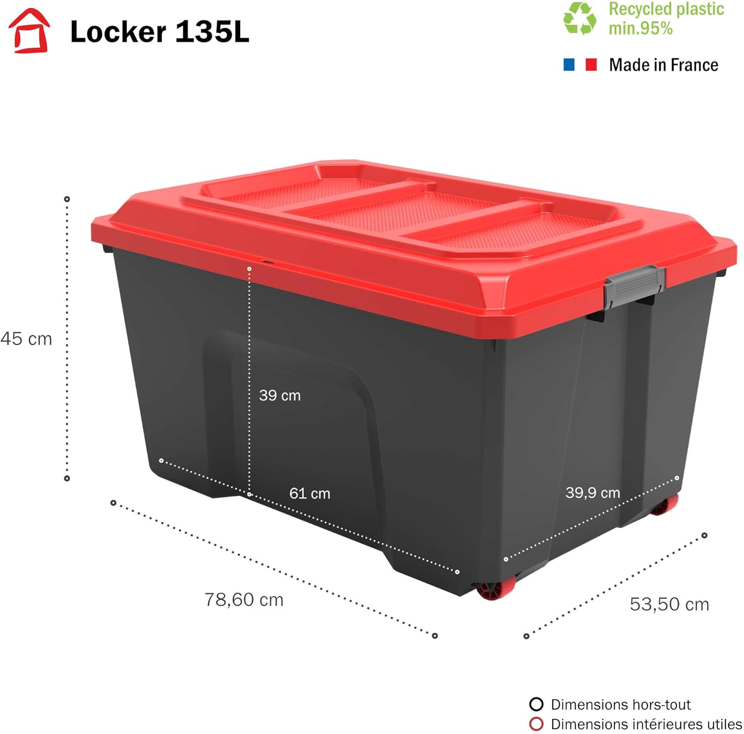 Sundis Large Locker Storage Case with Lid 135 Litres Black and Red