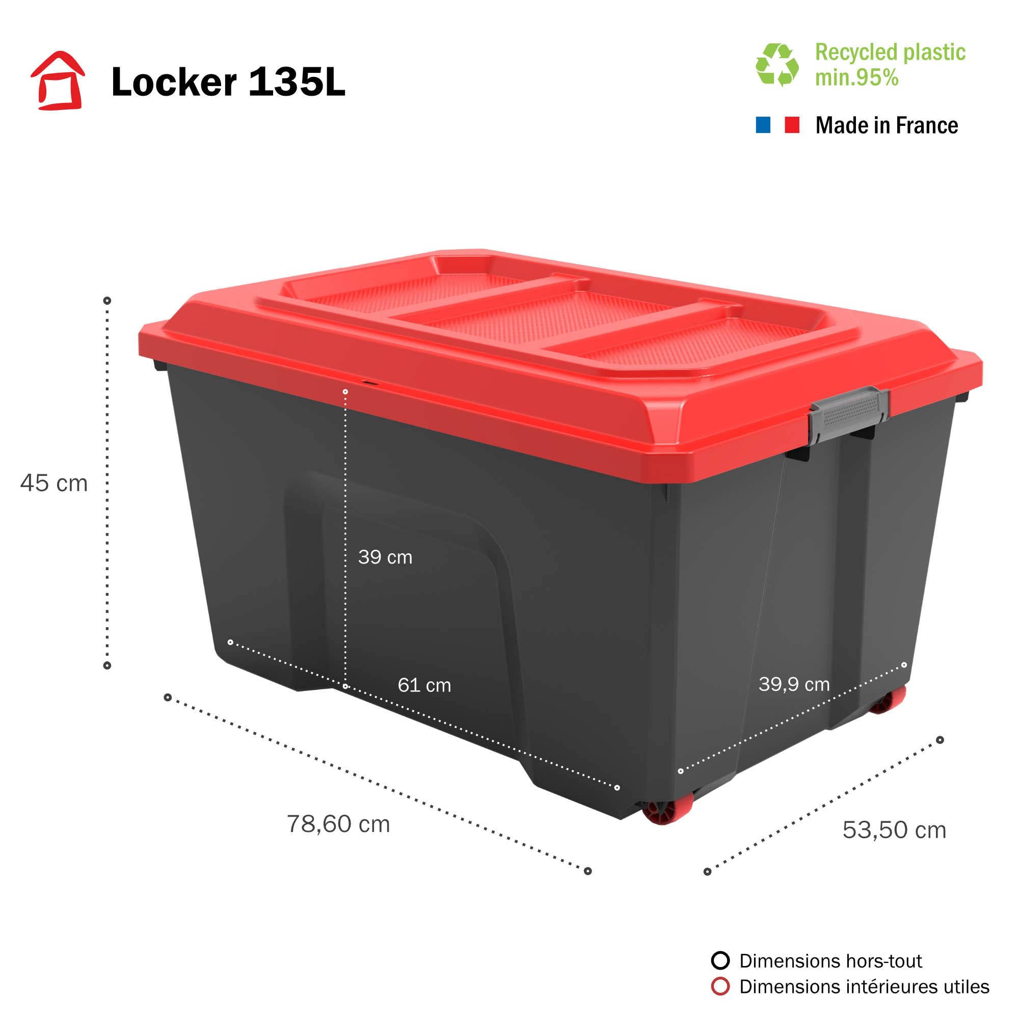 SUNDIS Malle de rangement à roulettes LOCKER 135 l